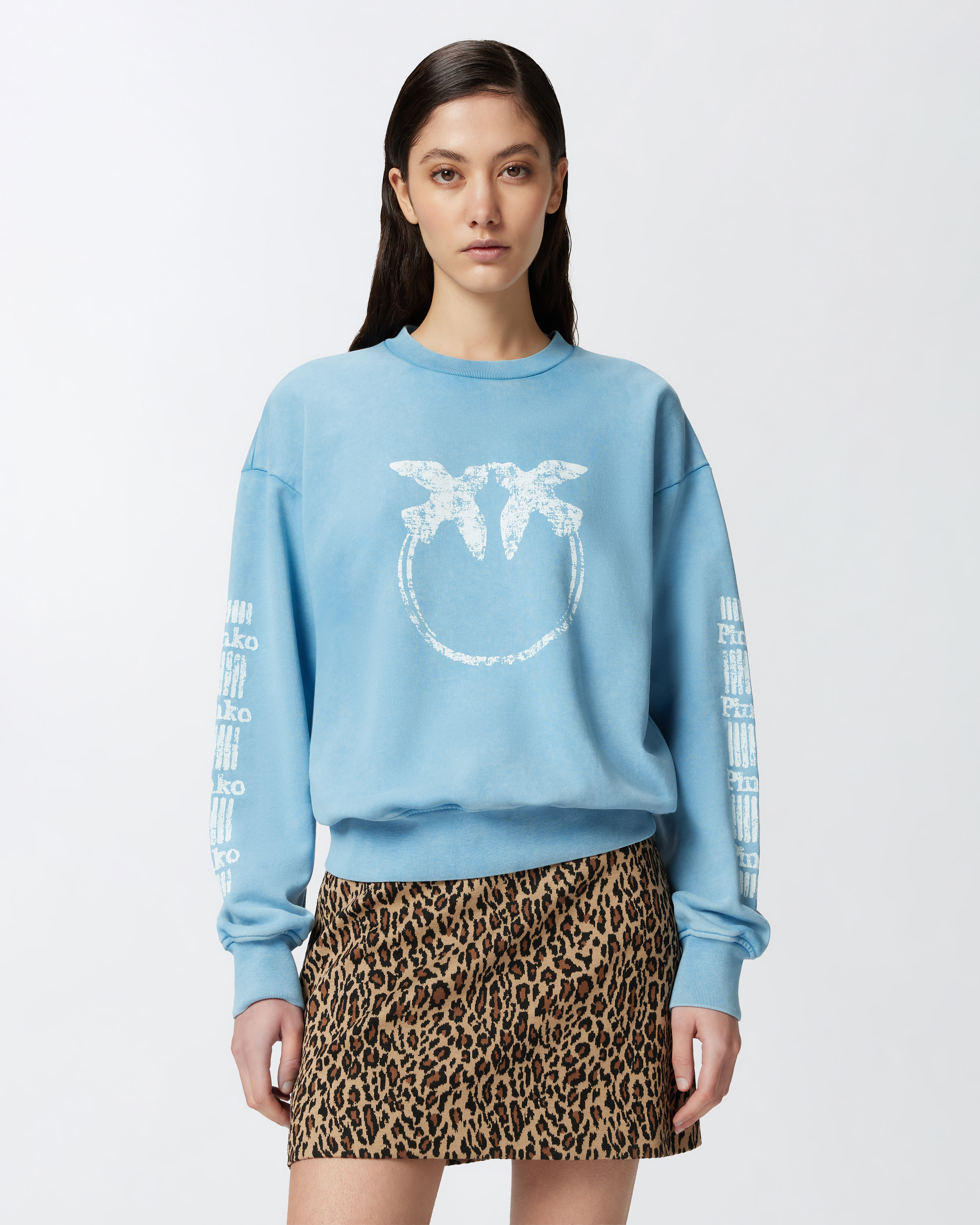 Cotton sweatshirt with logo-branded sleeves PINKO → Shop Online Cotton sweatshirt with logo-branded sleeves PINKO → Shop Online