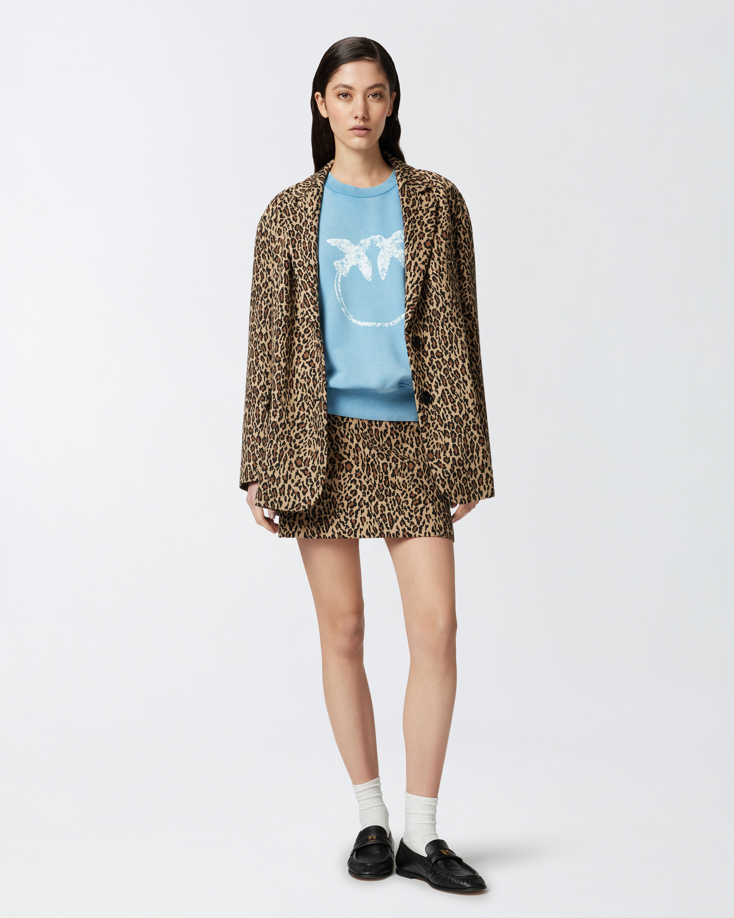 Pinko Cotton Sweatshirt With Logoed Sleeves In Air Blue