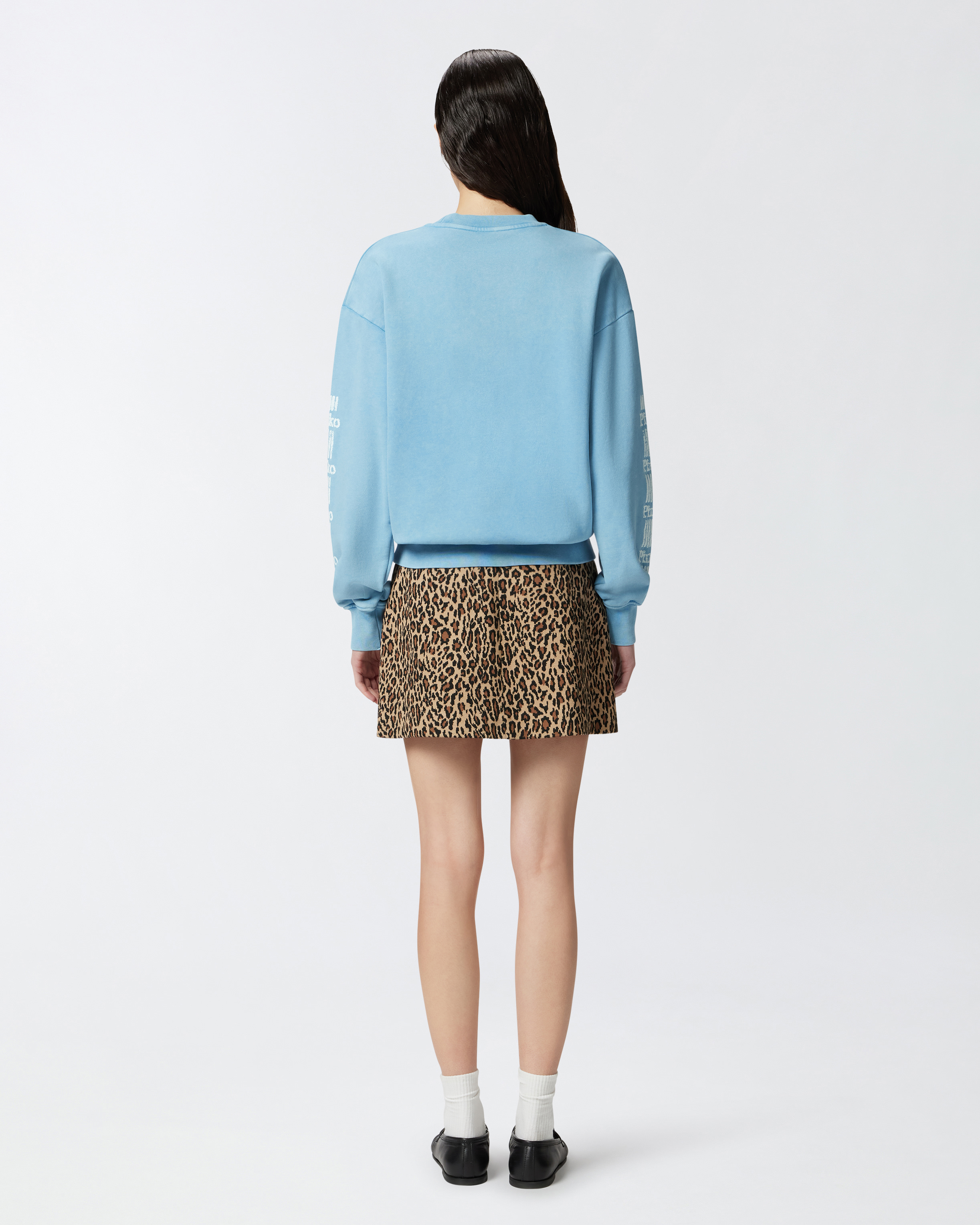Pinko Cotton Sweatshirt With Logoed Sleeves In Air Blue