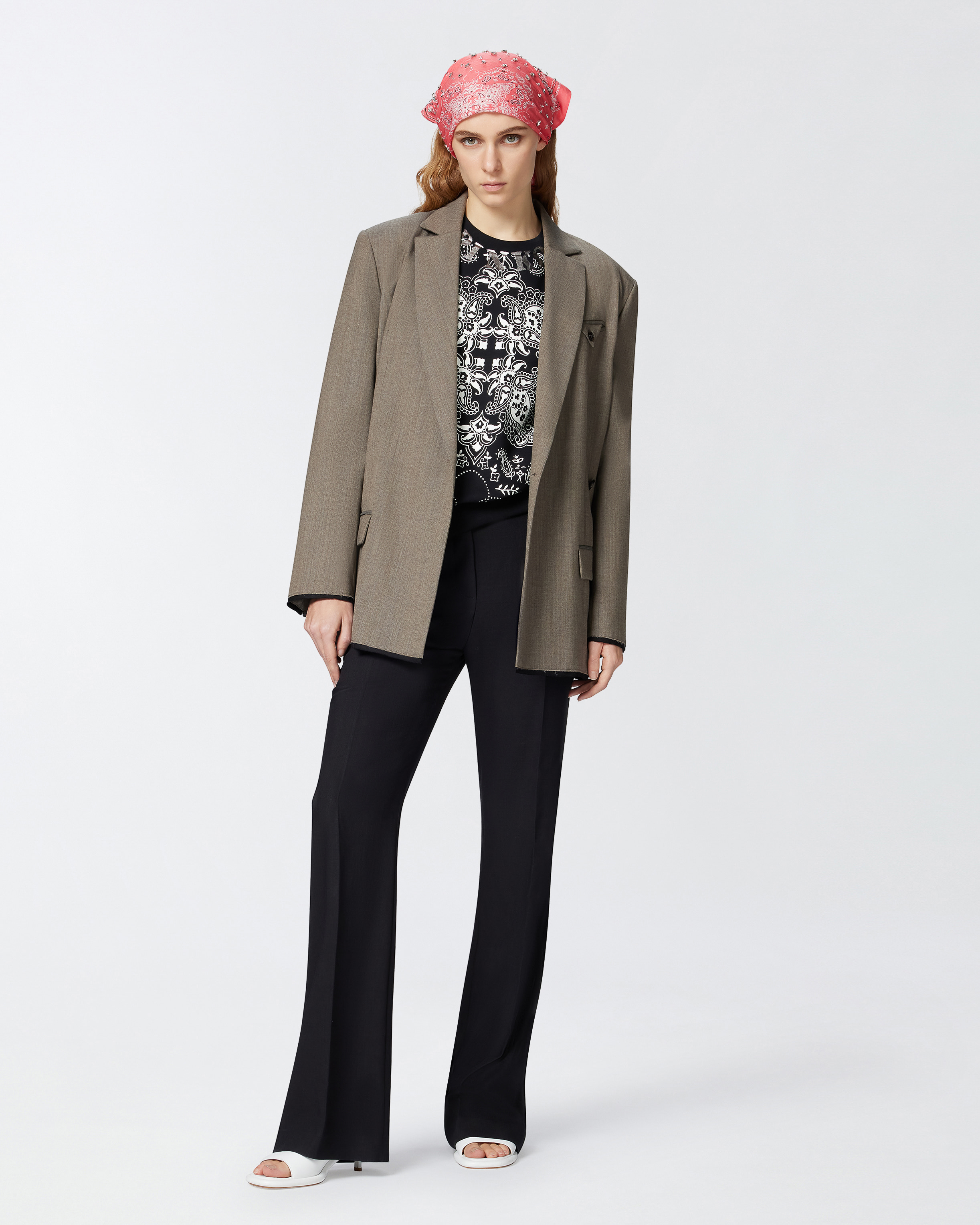 Pinko Cotton Sweatshirt With Bandana Print In Multi Nero/ecru/argento