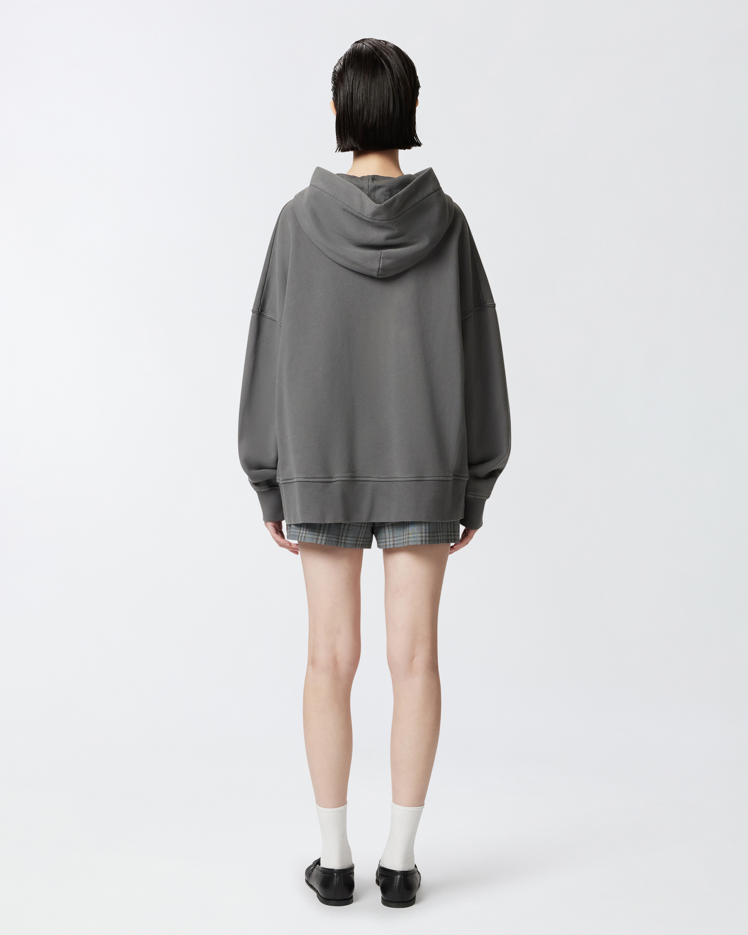 Pinko Motorbike Rider-print Oversized Hoodie In Grey-dark Seagull