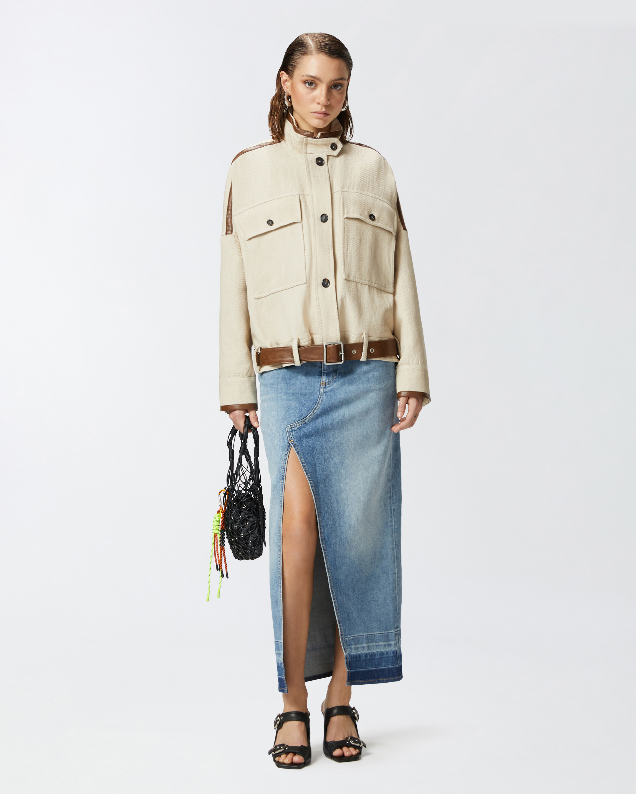 デニム・ジーパン [NEVY] Magna denim long skirt (2 color) Kiki Two Tone Maxi Denim Skirt – Kancan USA