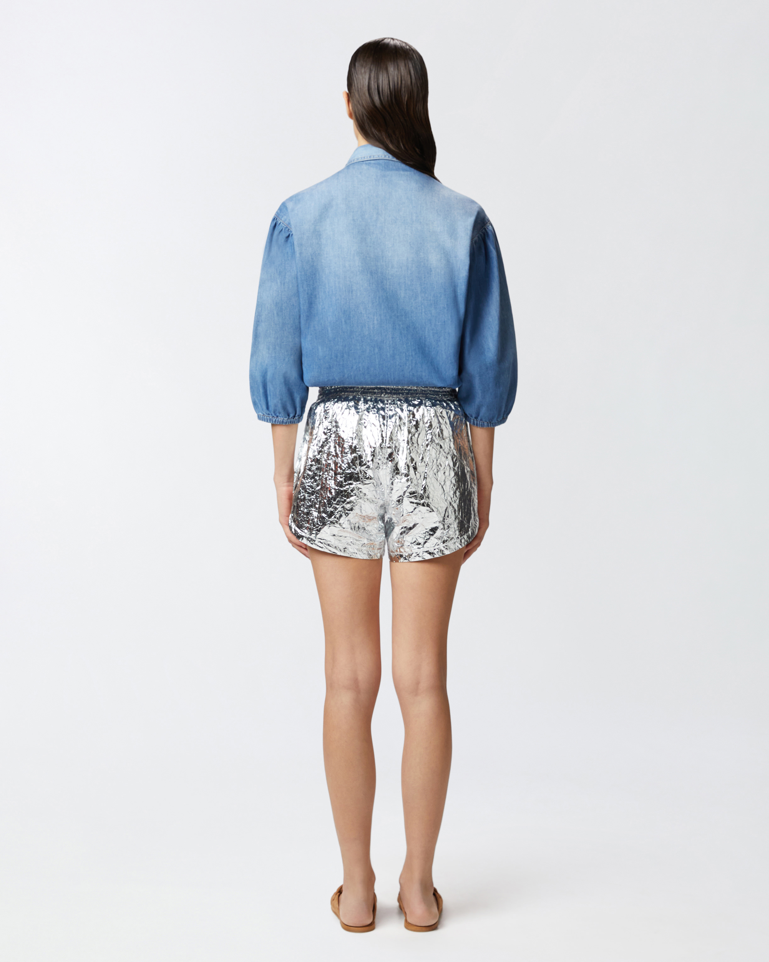 Pinko Chemise En Jean À Manches Trois-quarts In Medium Light Wash