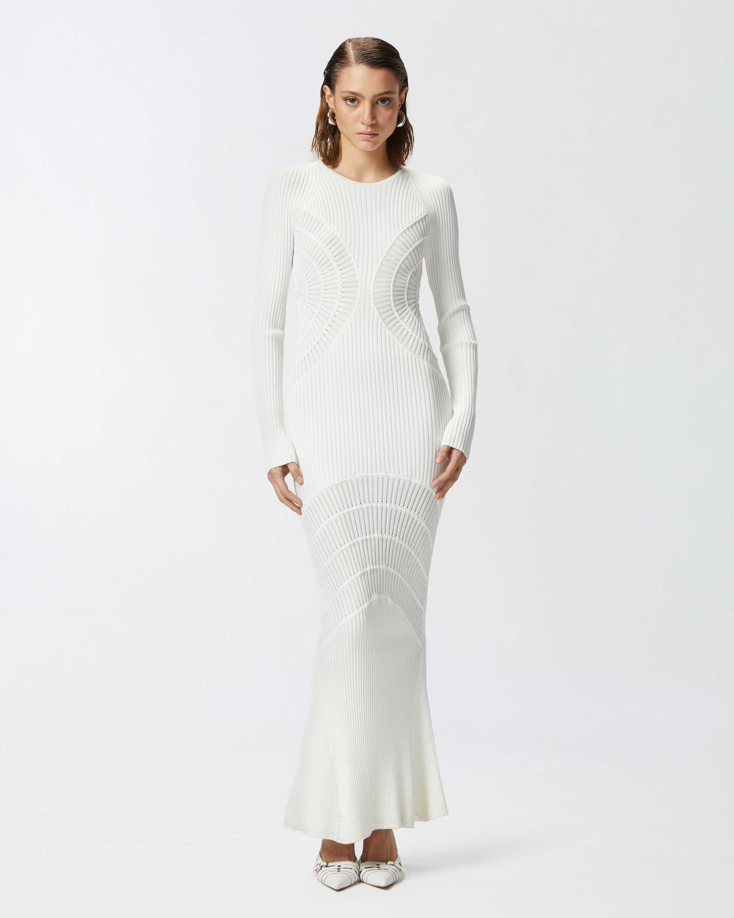Pinko Slim-fitting Ribbed Knit Long Dress
