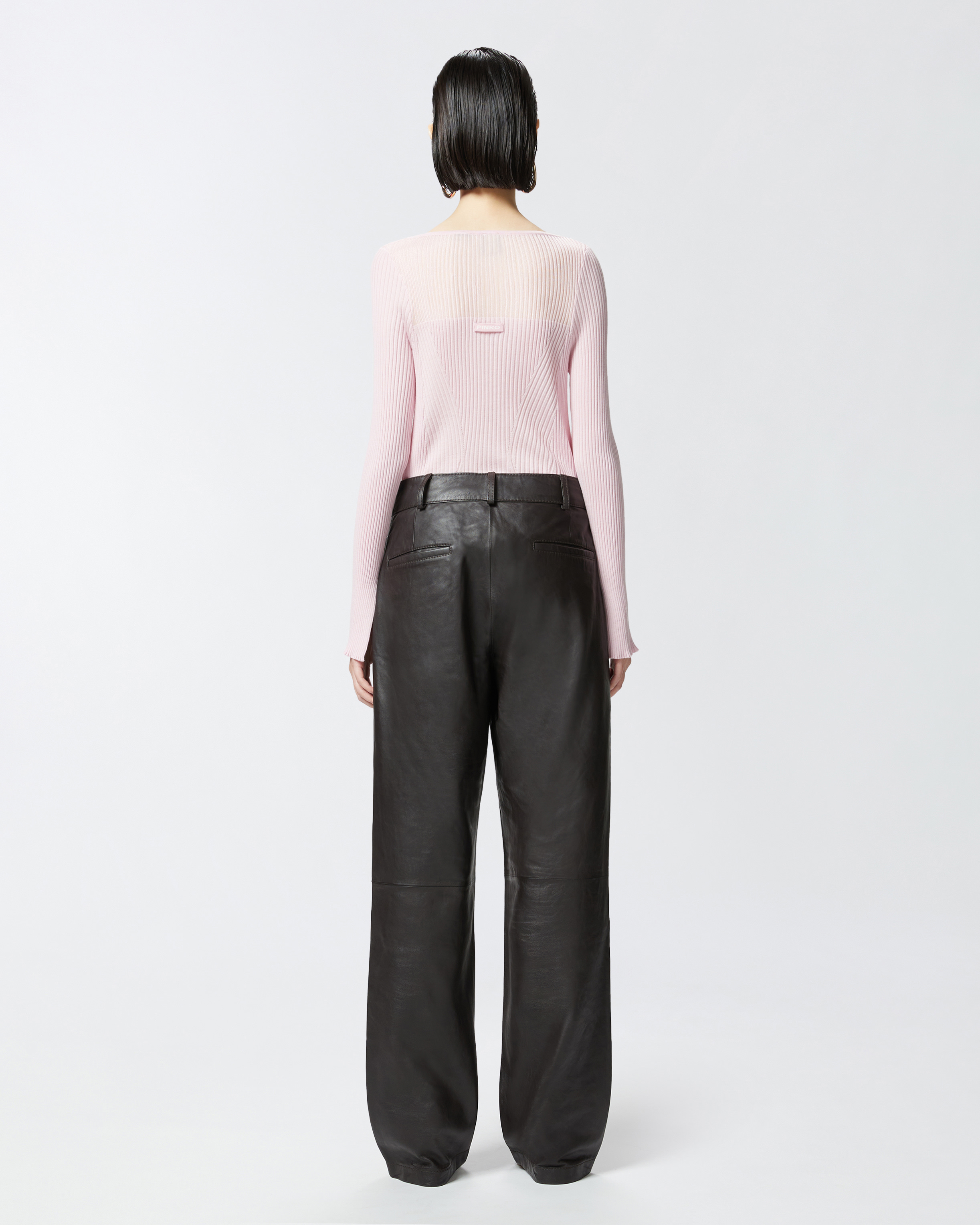 Pinko Long-sleeved Ribbed Sweater In Silk And Cashmere In Pale Lilac