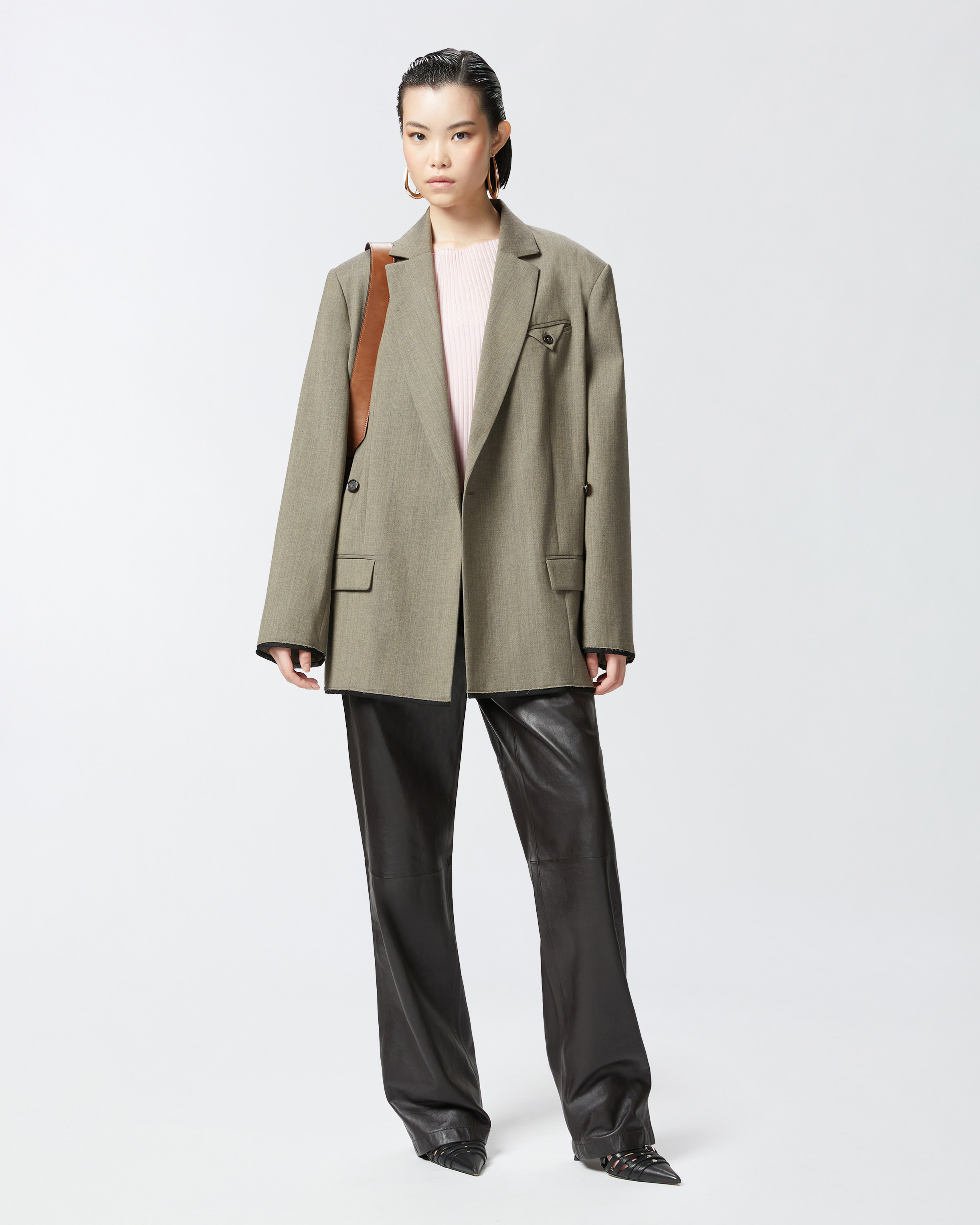 Pinko Long-sleeved Ribbed Sweater In Silk And Cashmere In Pale Lilac