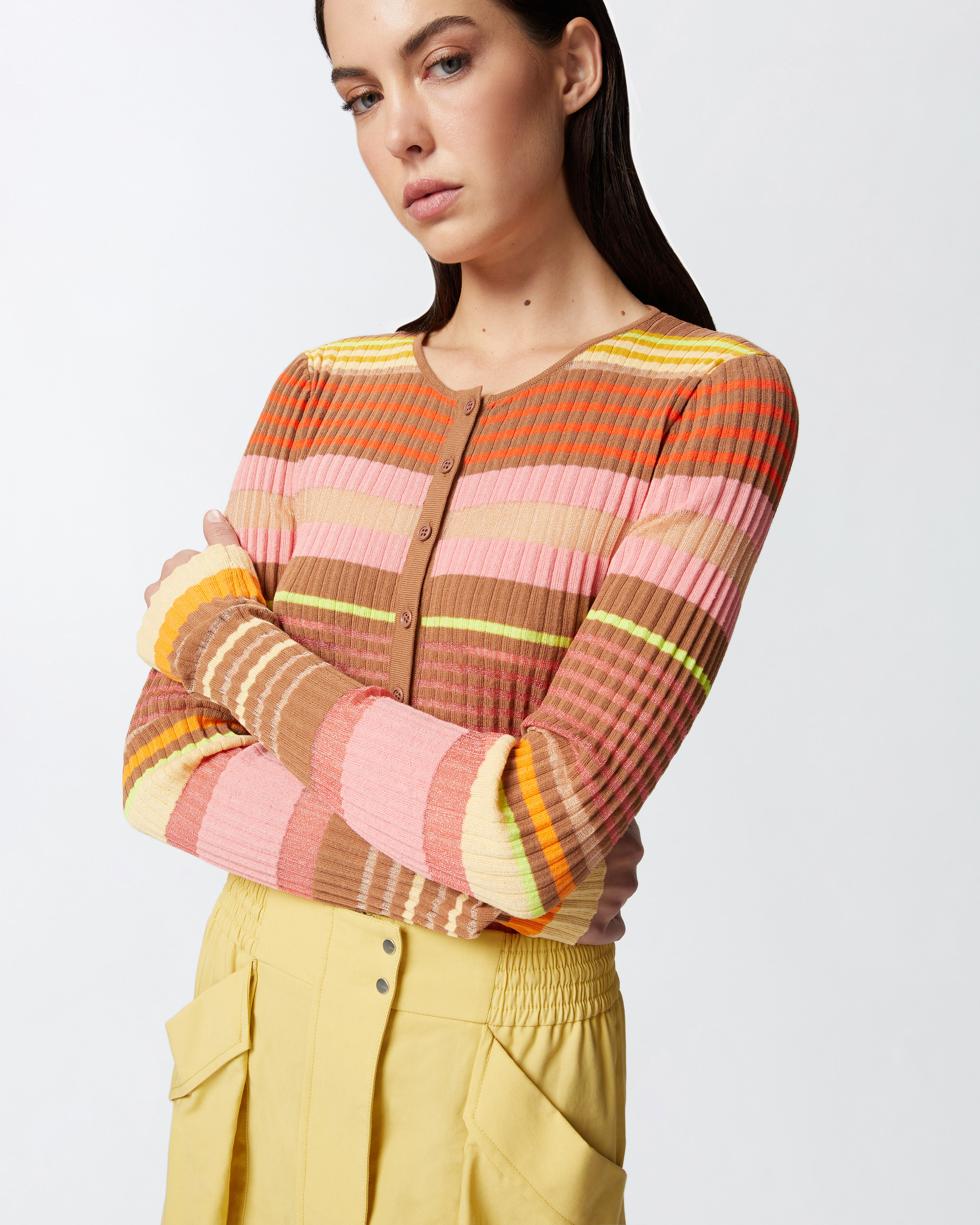 Pinko Striped Sweater Sweaters And Cardigans Multicolor In Multicolour - Pink/brown/yellow