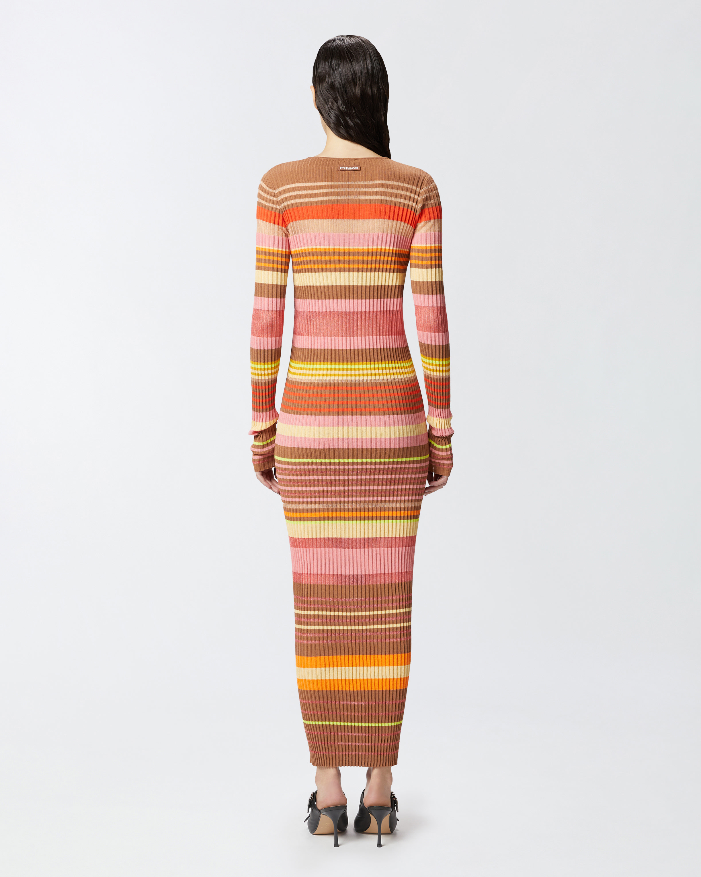 Pinko Robe Longue En Maille À Rayures Colorées In Mult.rosa/marrone/giallo