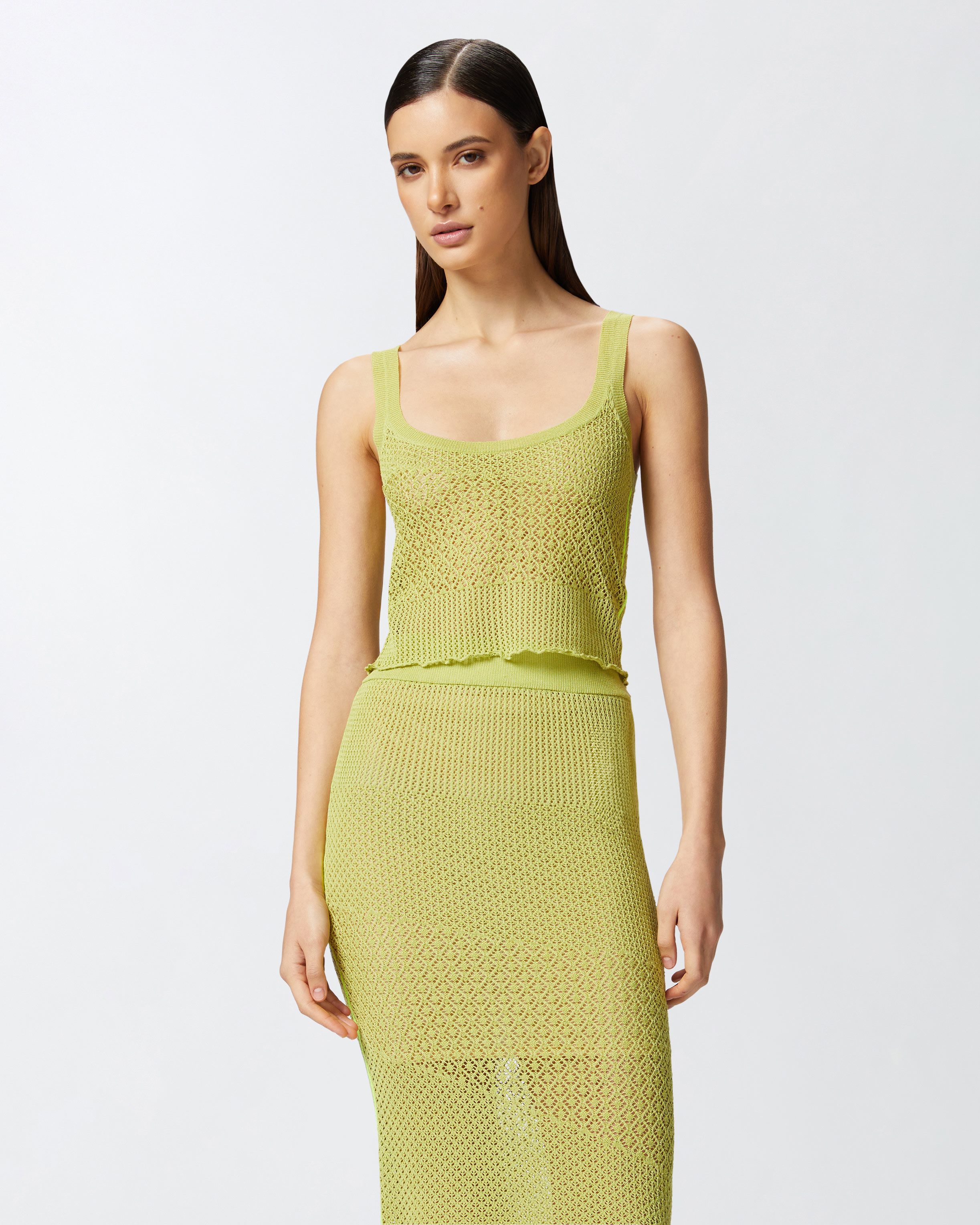 Pinko Perforated Tank Top With Different Patterns In Chartreuse Green