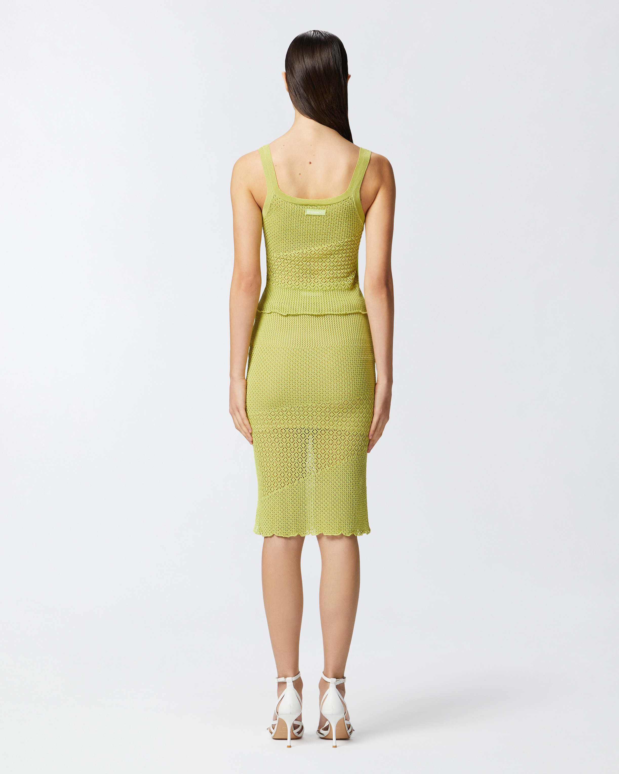 Pinko Perforated Tank Top With Different Patterns In Chartreuse Green