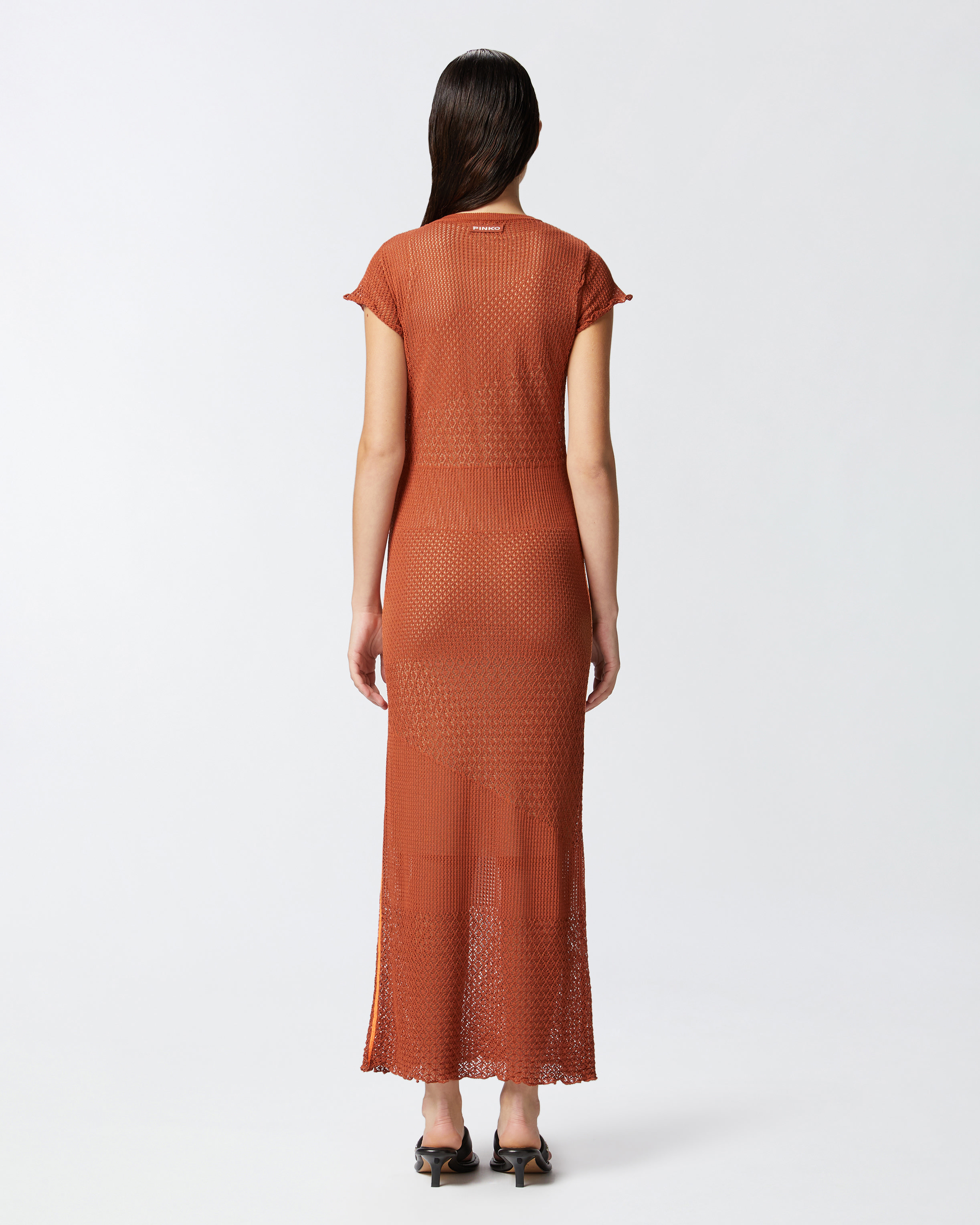 Pinko Long Summer Dress With Openwork Pattern In Sierra Brown