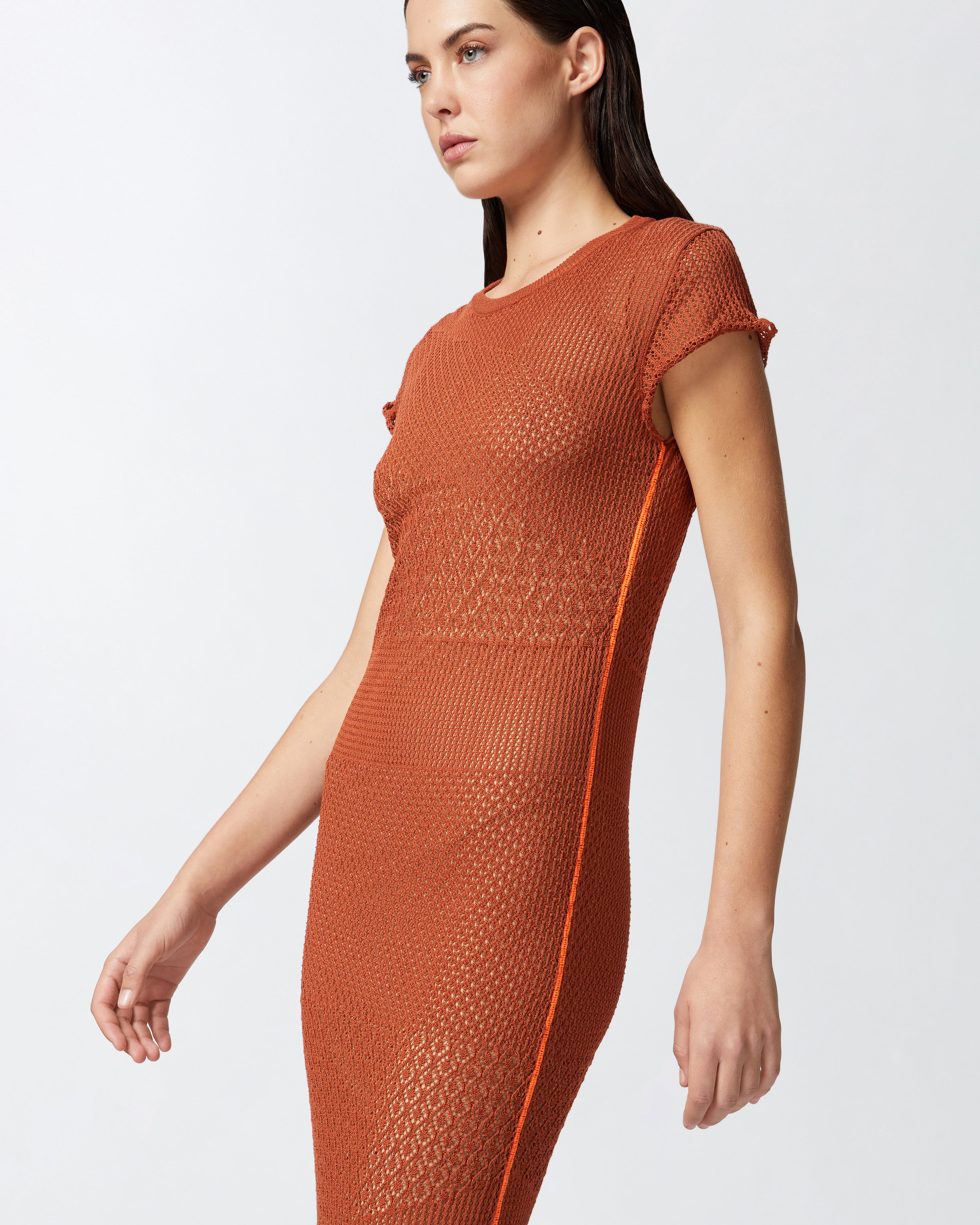 Pinko Long Summer Dress With Openwork Pattern In Sierra Brown