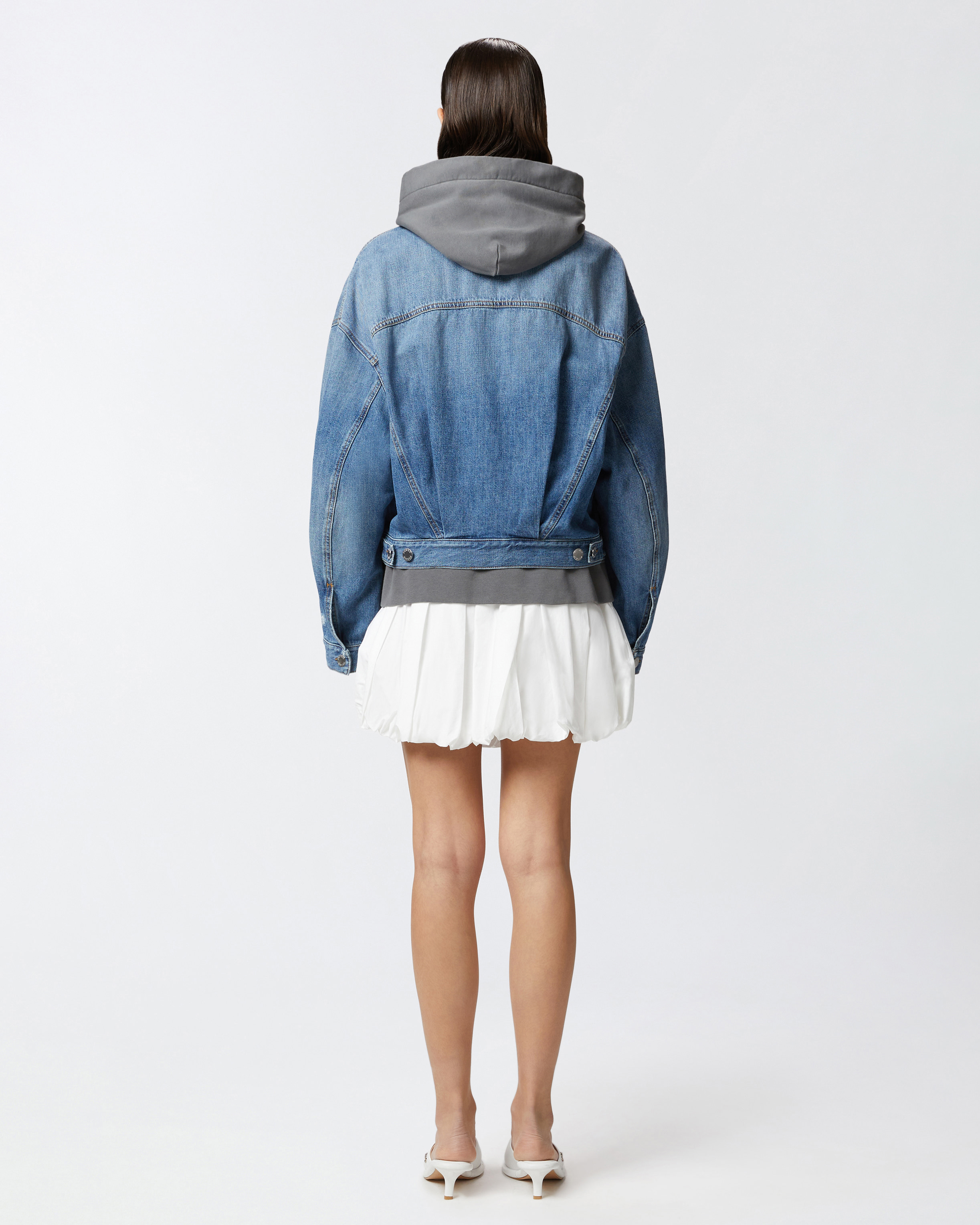 Pinko Denim Jacket Distressed Flap Pockets In Vintage Wash