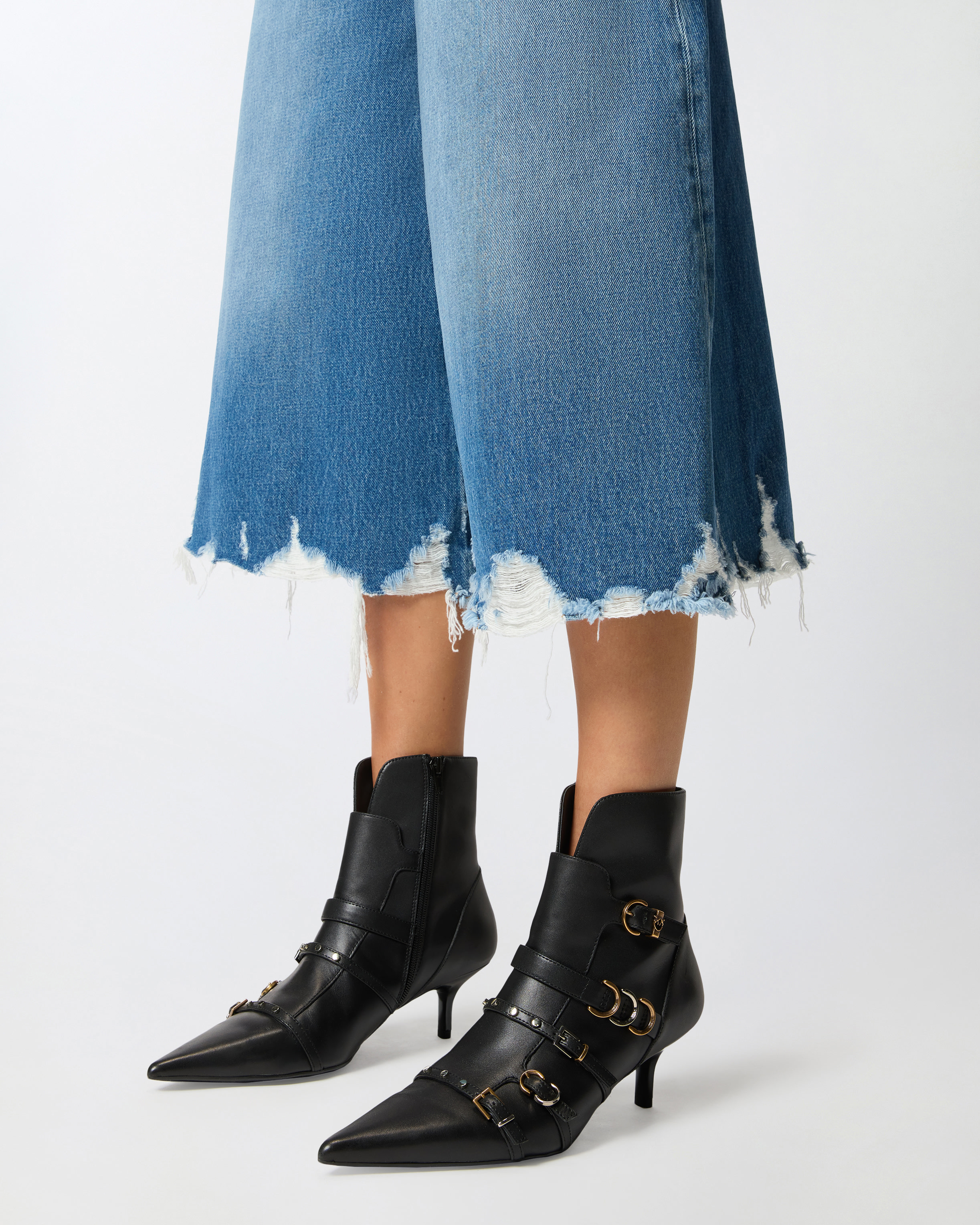 Pinko Long Denim Shorts With Distressed Hem In Blue