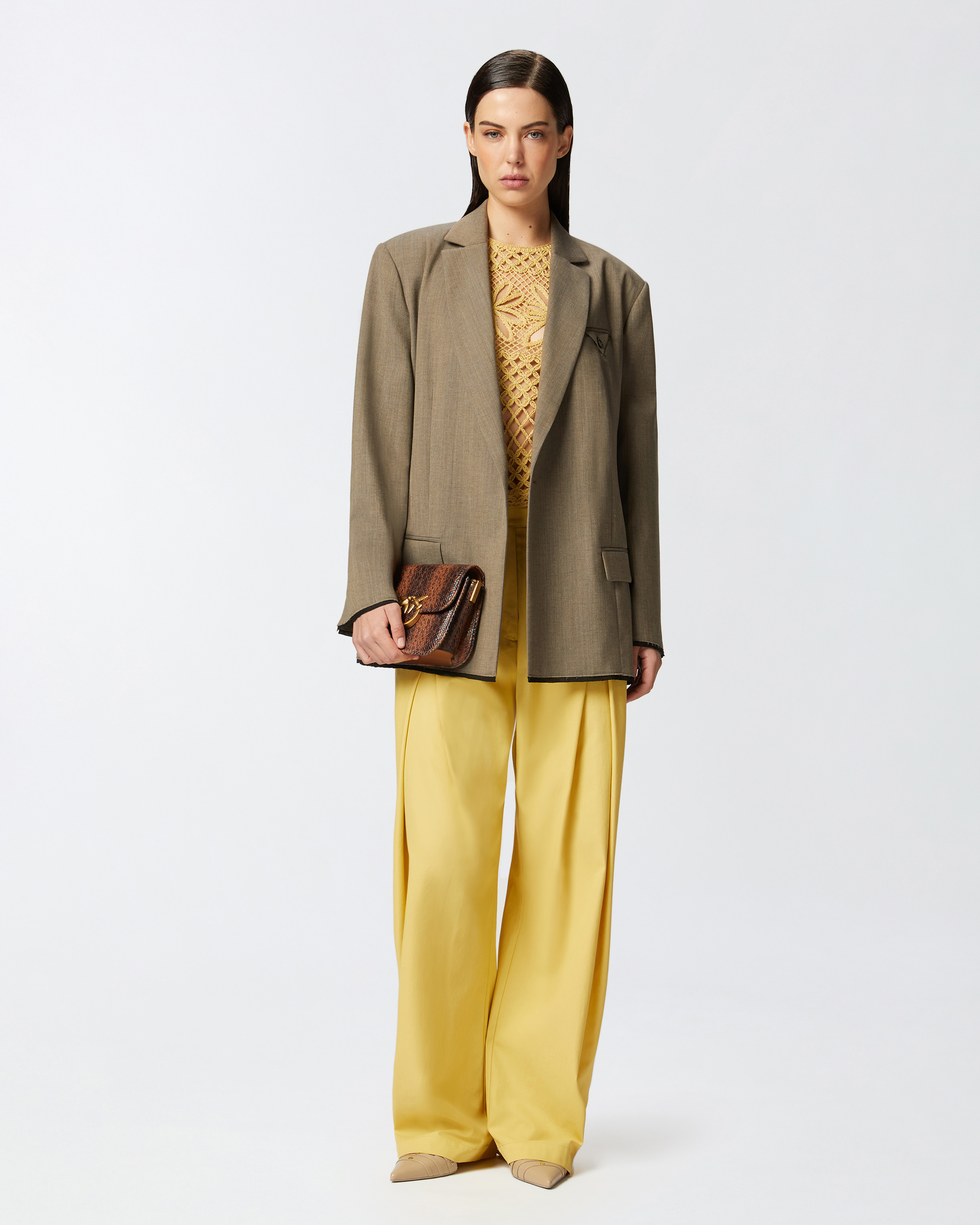 Pinko Belted Butter Yellow Trouser With Layered Details In Yellow