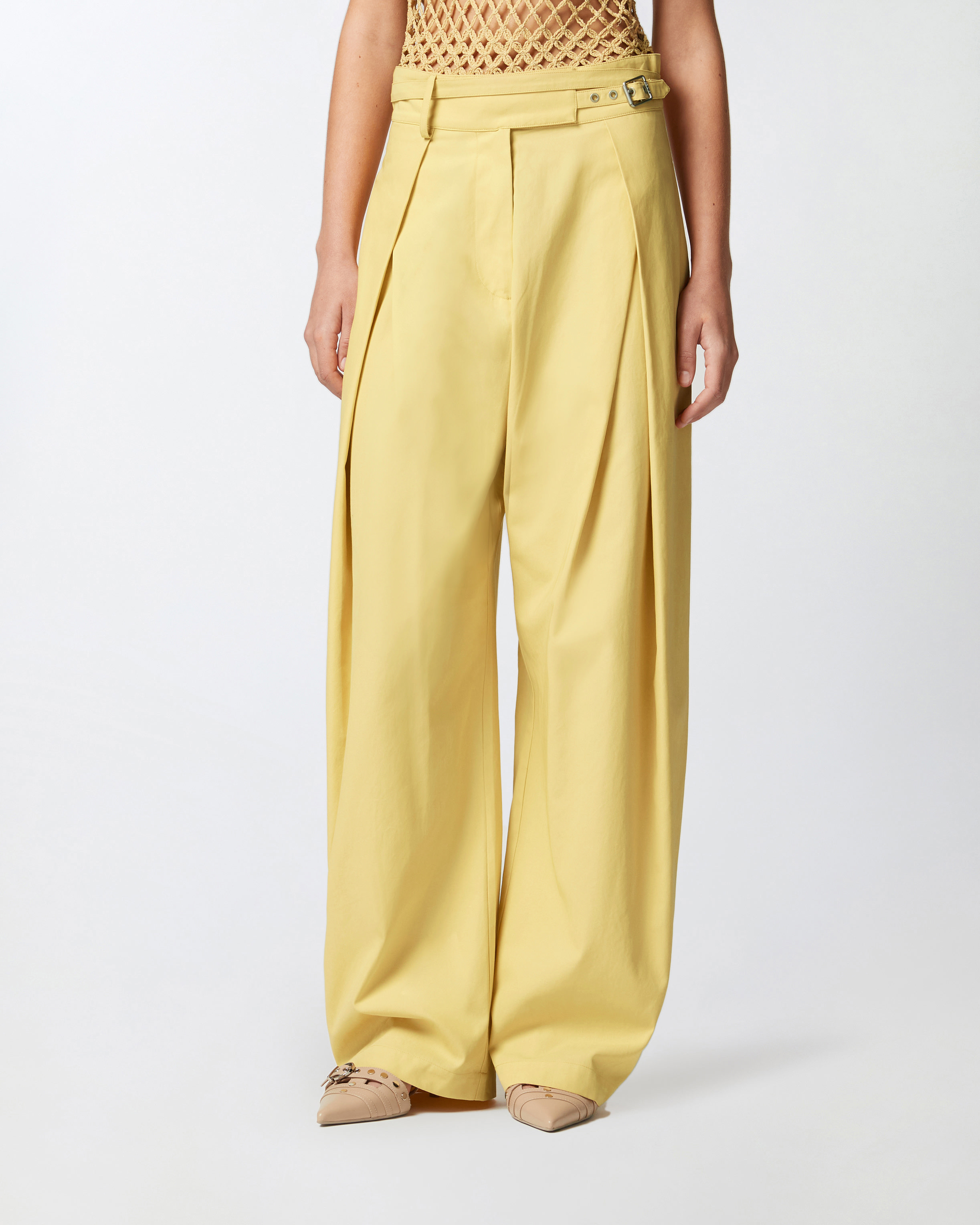 Pinko Belted Butter Yellow Trouser With Layered Details In Yellow