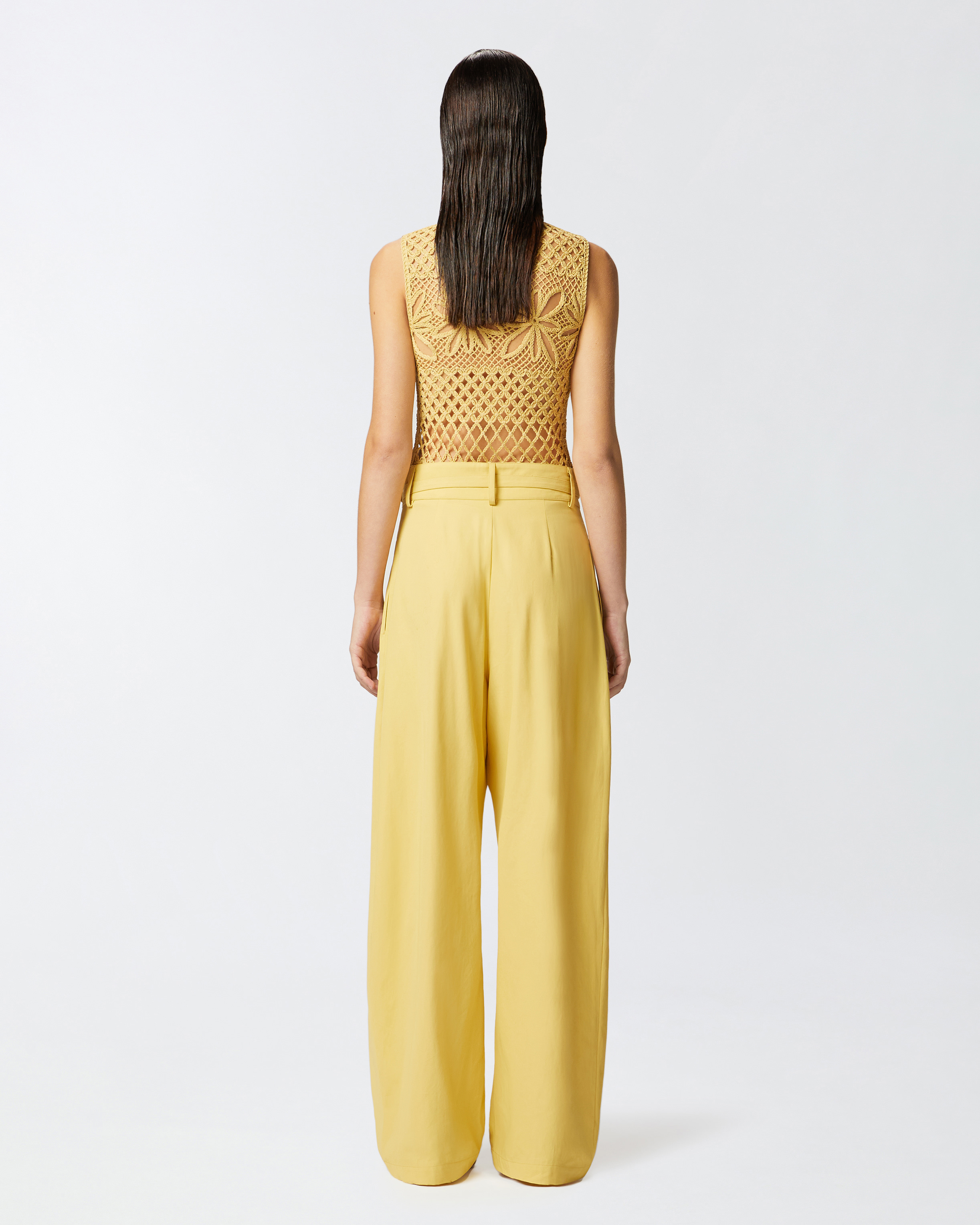 Pinko Belted Butter Yellow Trouser With Layered Details In Yellow