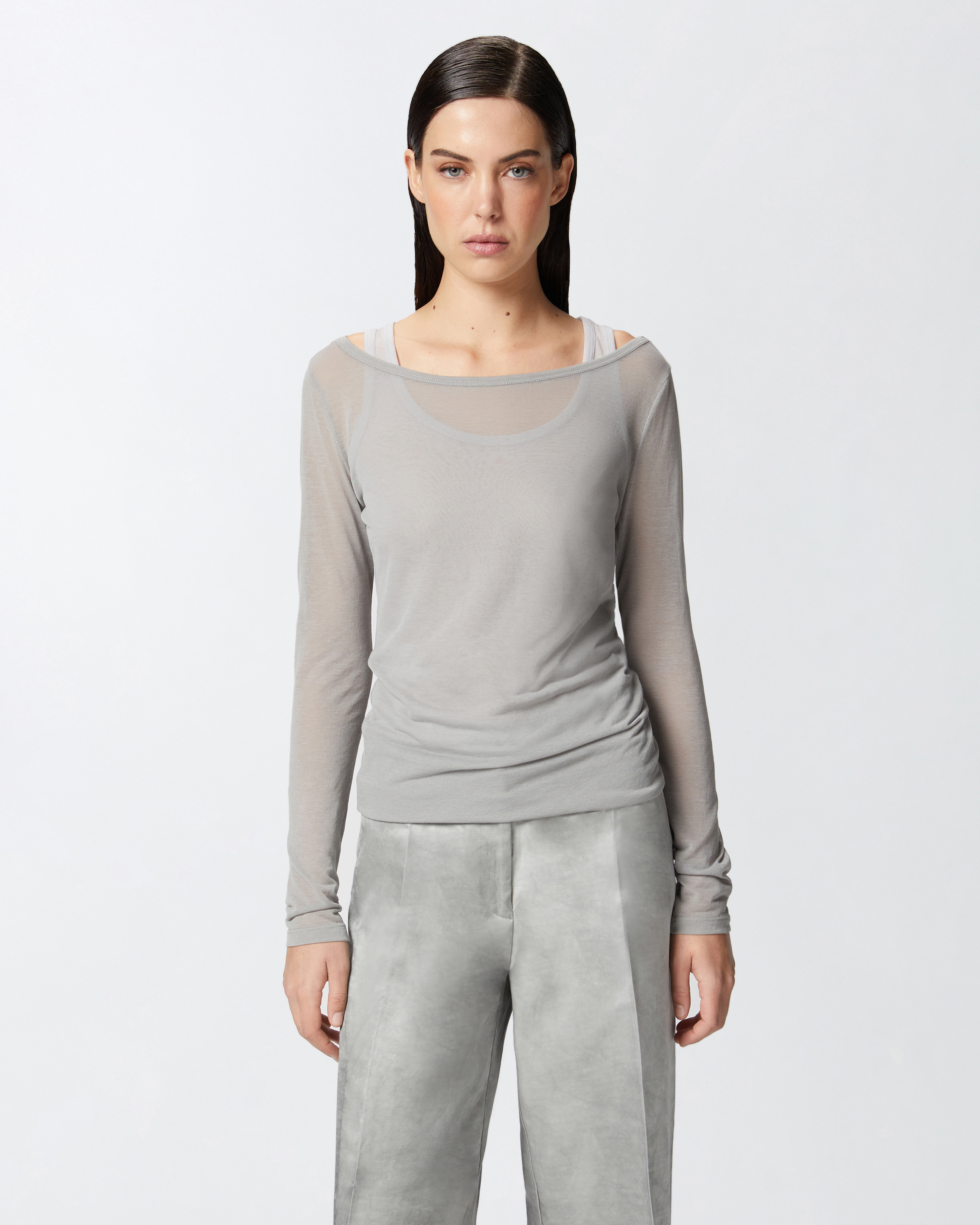 Pinko Lightweight Gauze Jersey Sweater With Long Sleeves In Dark Grey/grey