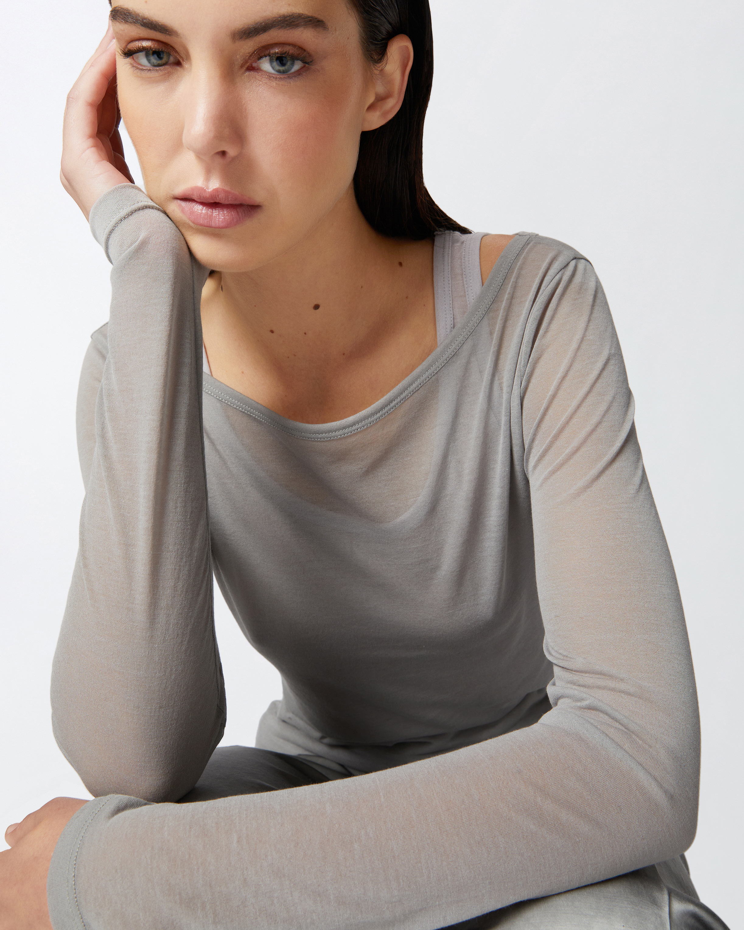 Pinko Lightweight Gauze Jersey Sweater With Long Sleeves In Dark Grey/grey