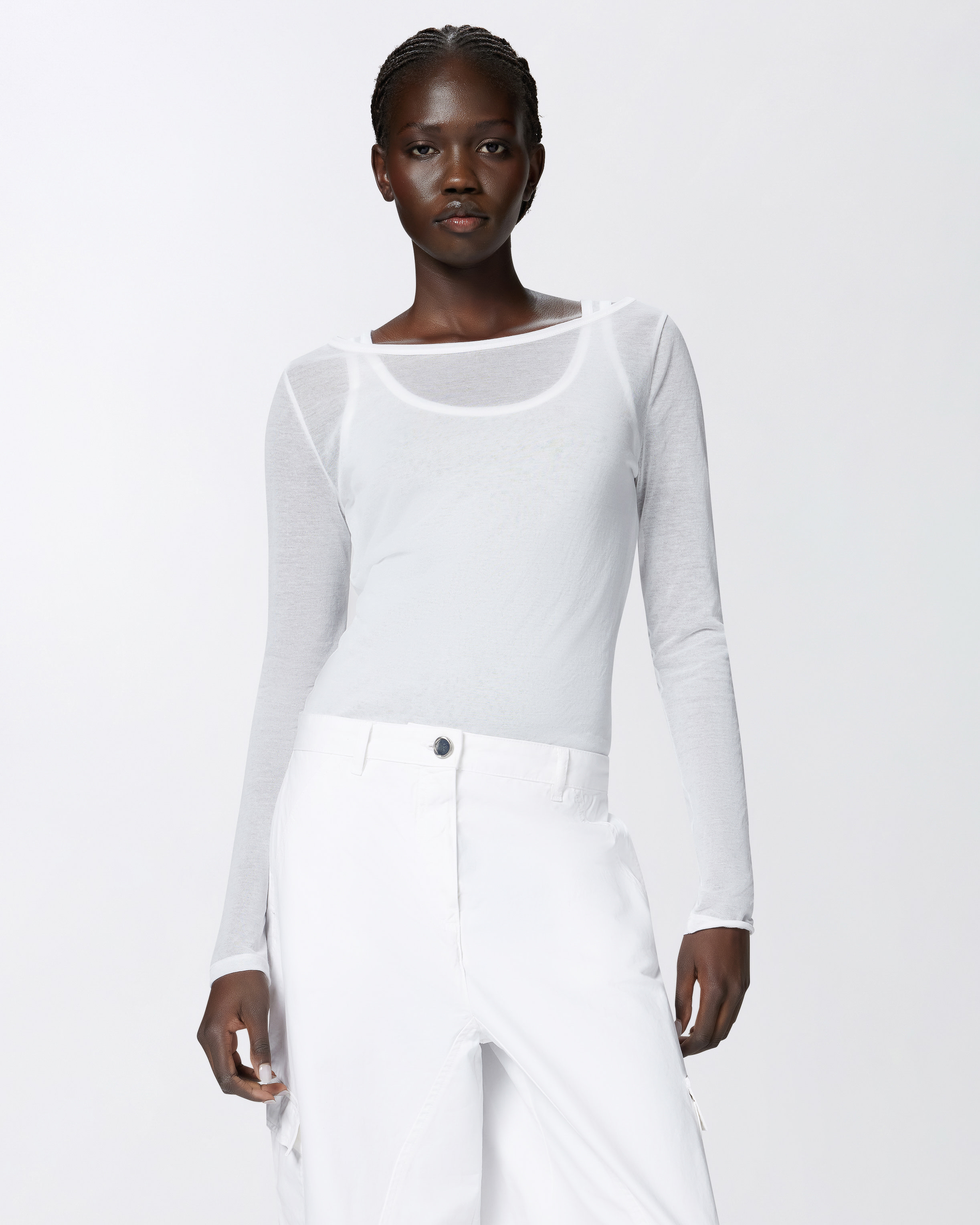 Pinko Lightweight Long-sleeved Sweater In Gauze Jersey In Bianco Brill.