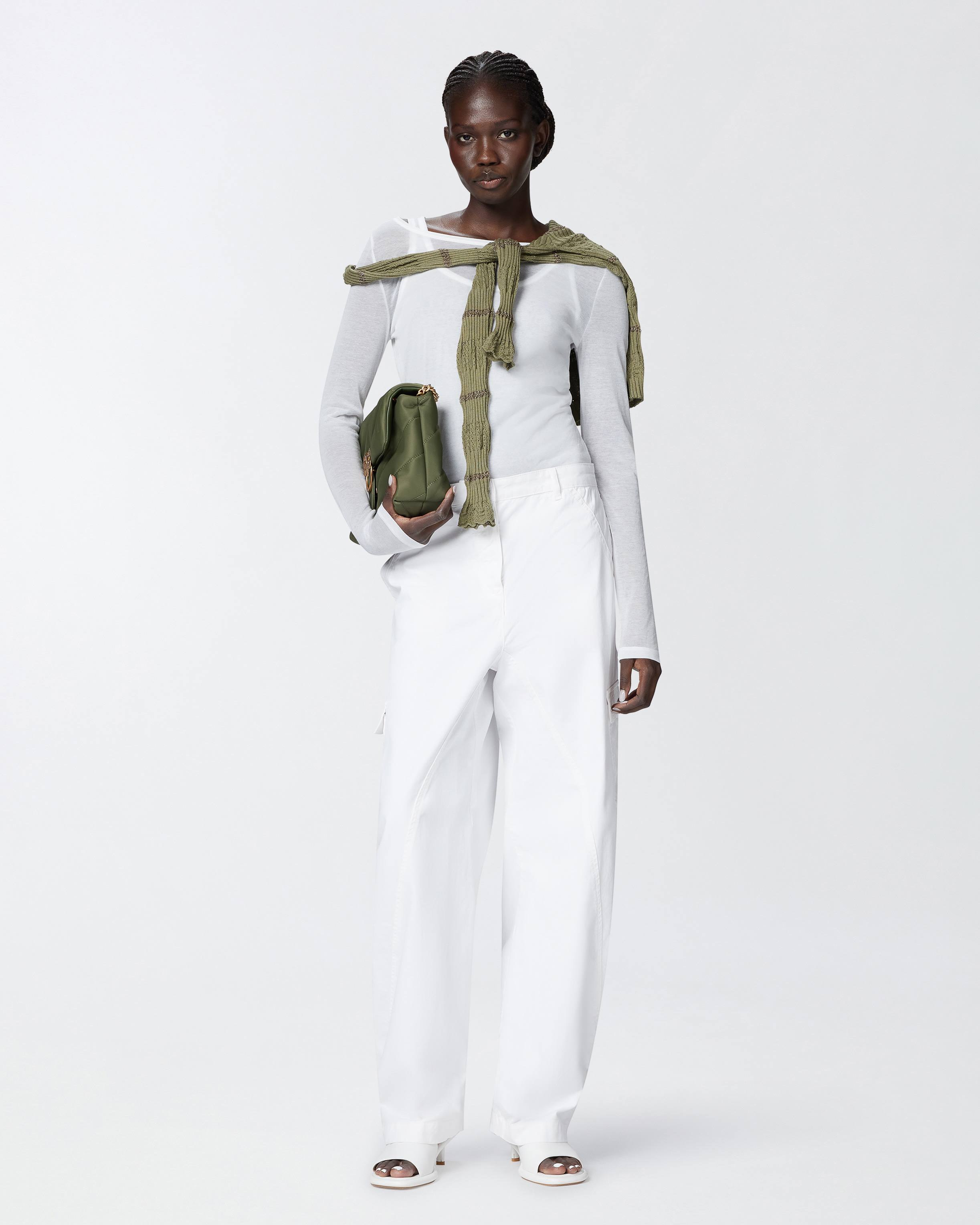 Pinko Lightweight Long-sleeved Sweater In Gauze Jersey In Bianco Brill.
