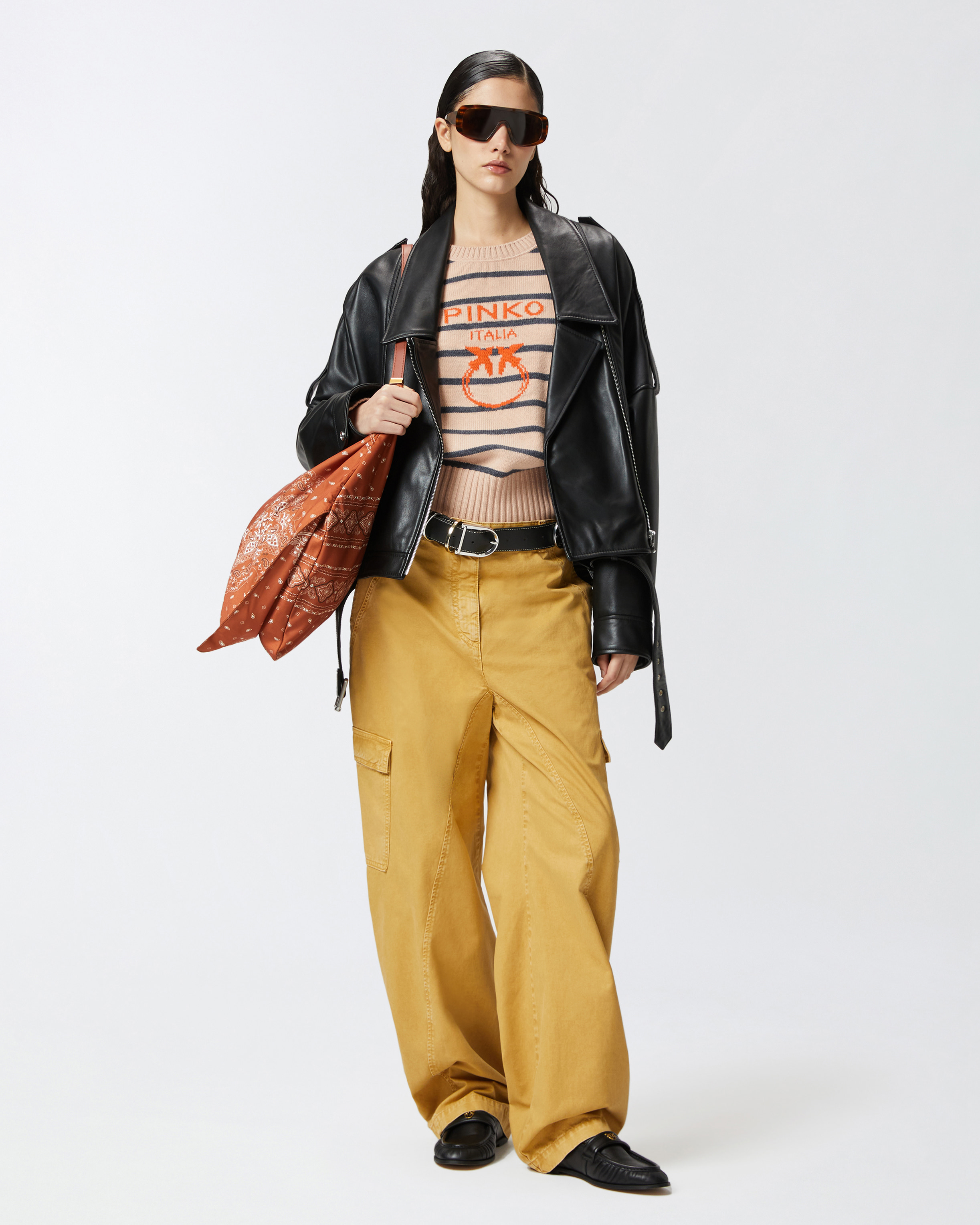 Pinko Wide Leg Workwear Trousers With Pockets In Giallo Antilope