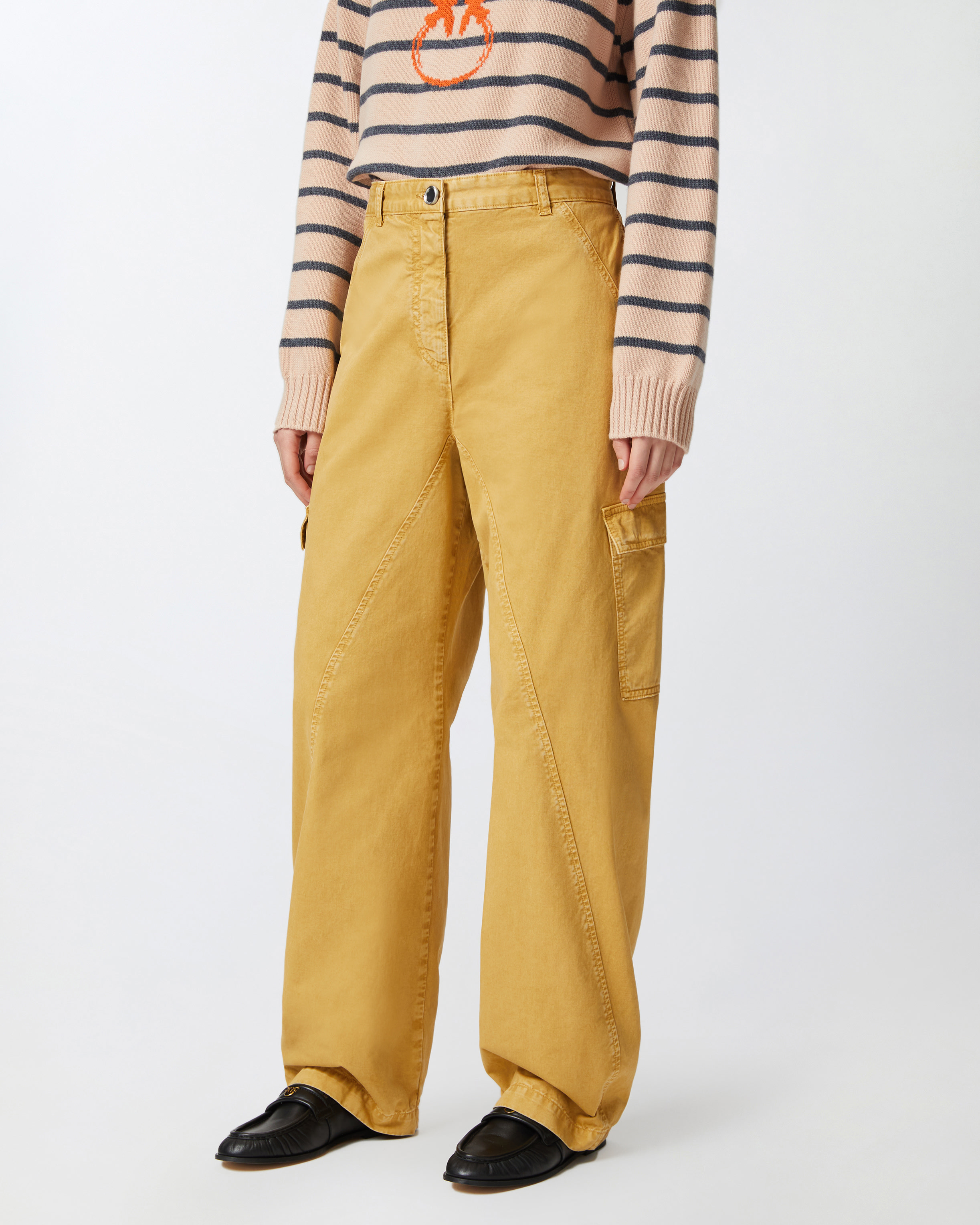 Pinko Wide Leg Workwear Trousers With Pockets In Giallo Antilope
