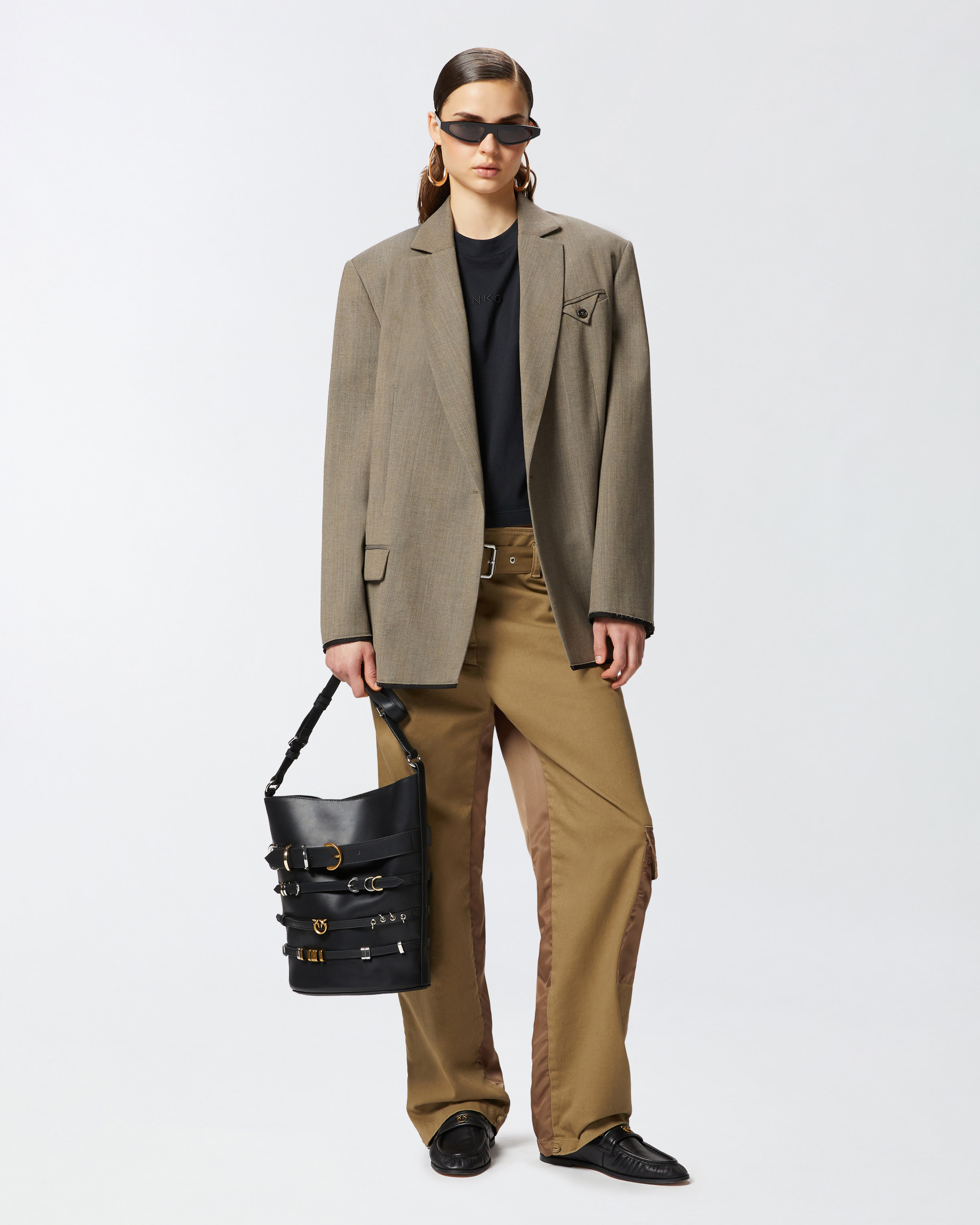 Pinko Slouchy Cargo Pants With Belt In Grigio Piombo