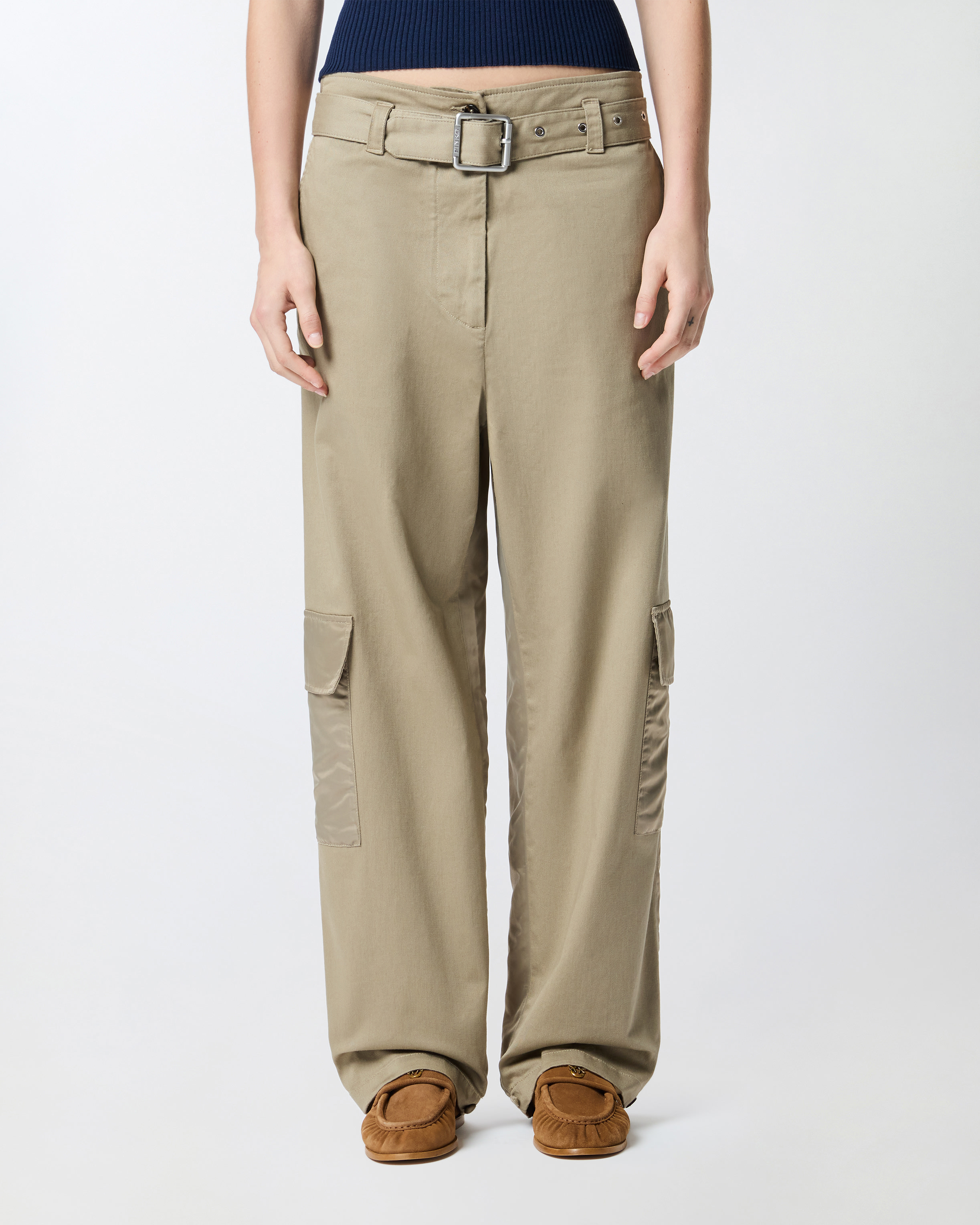Pinko Slouchy Cargo Pants With Belt In Grigio Piombo