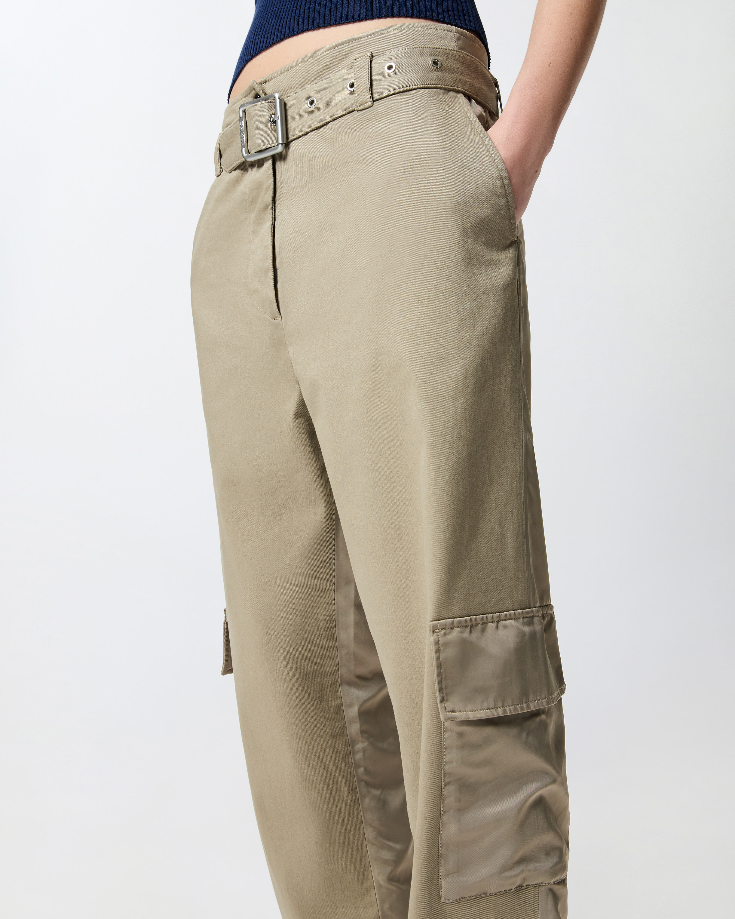 Pinko Slouchy Cargo Pants With Belt In Grigio Piombo