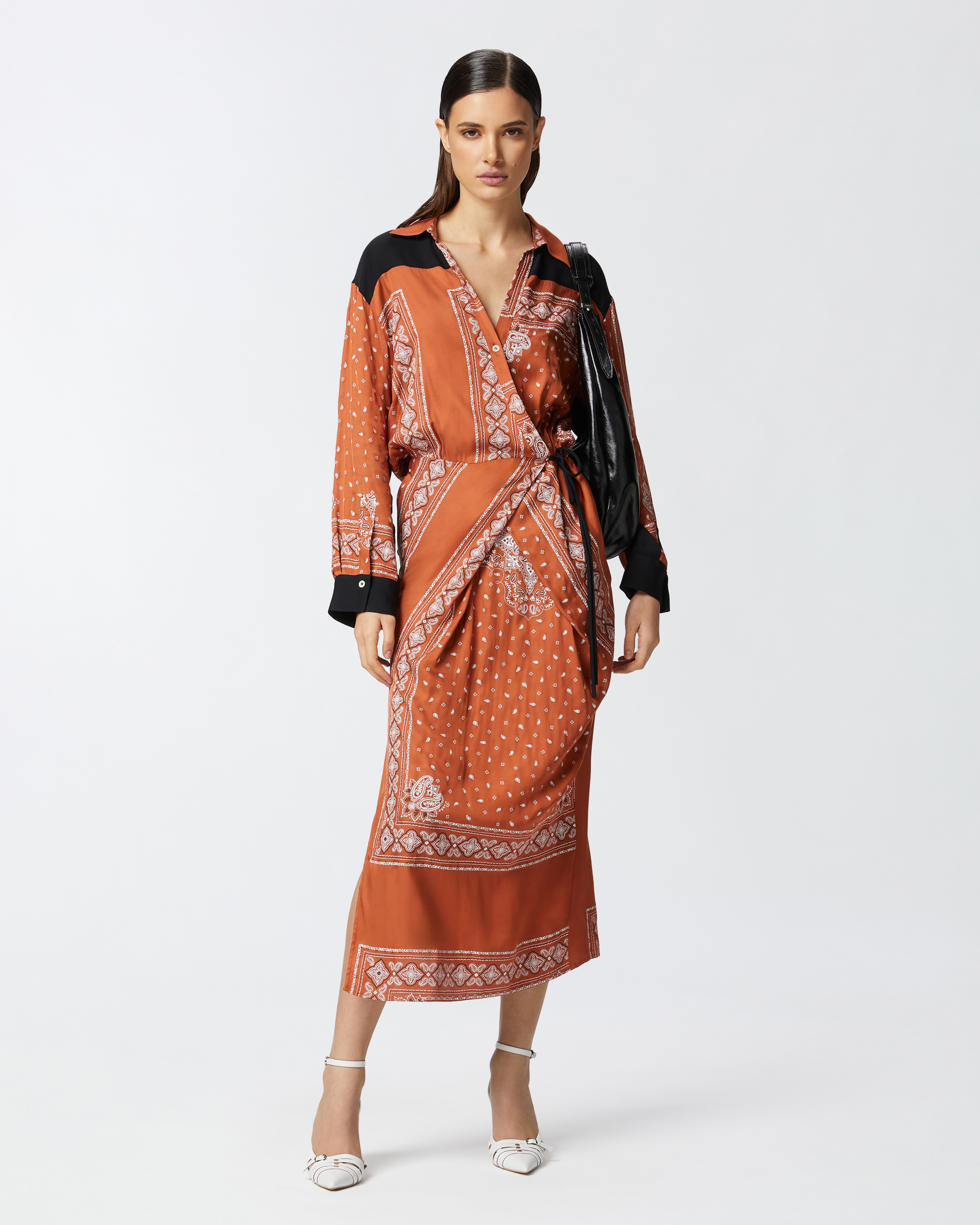 Pinko Darling Abito Twill Dress In Burnt/white