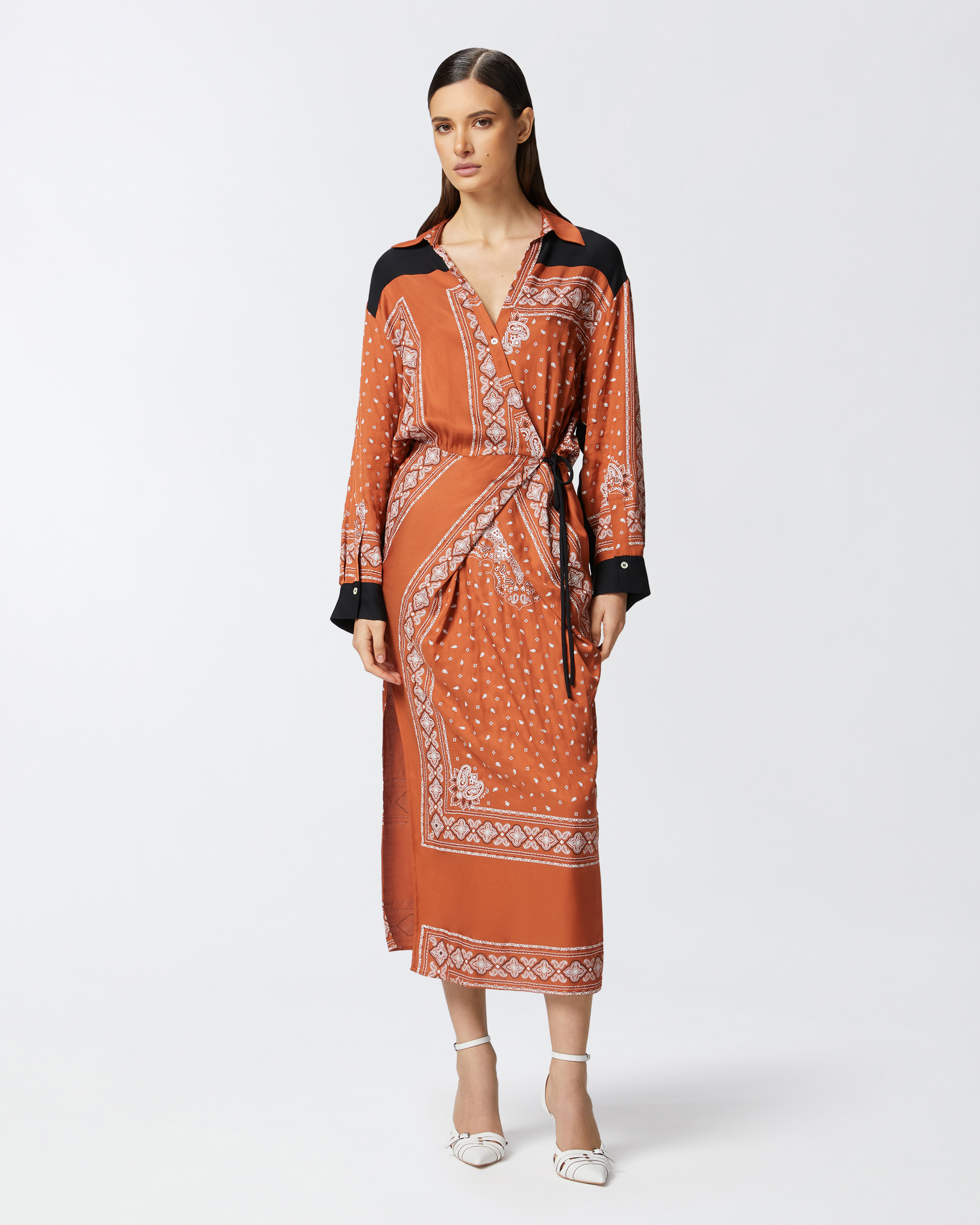 Pinko Darling Abito Twill Dress In Burnt/white