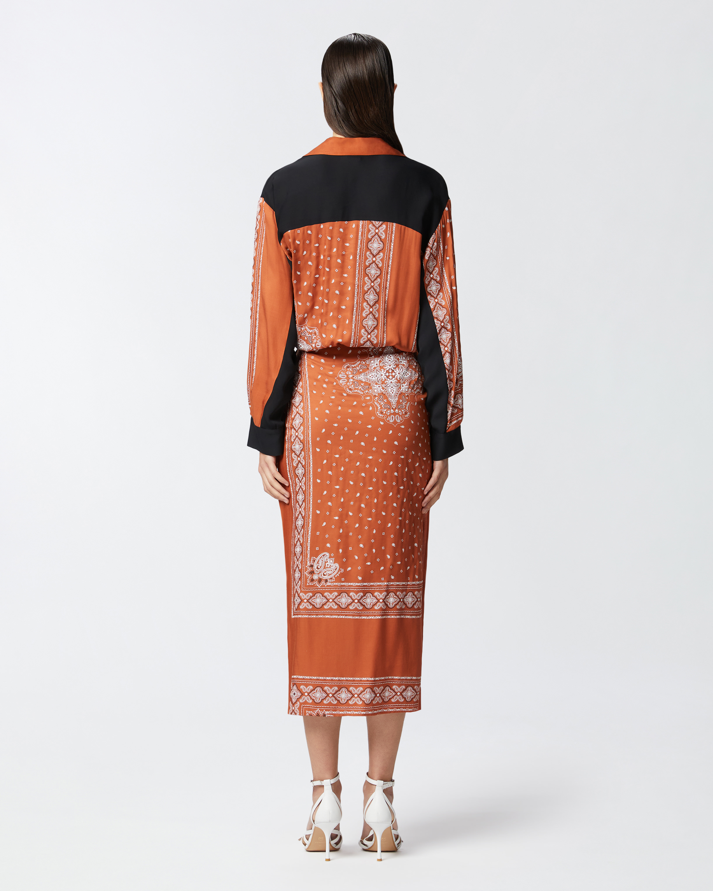 Pinko Darling Abito Twill Dress In Burnt/white