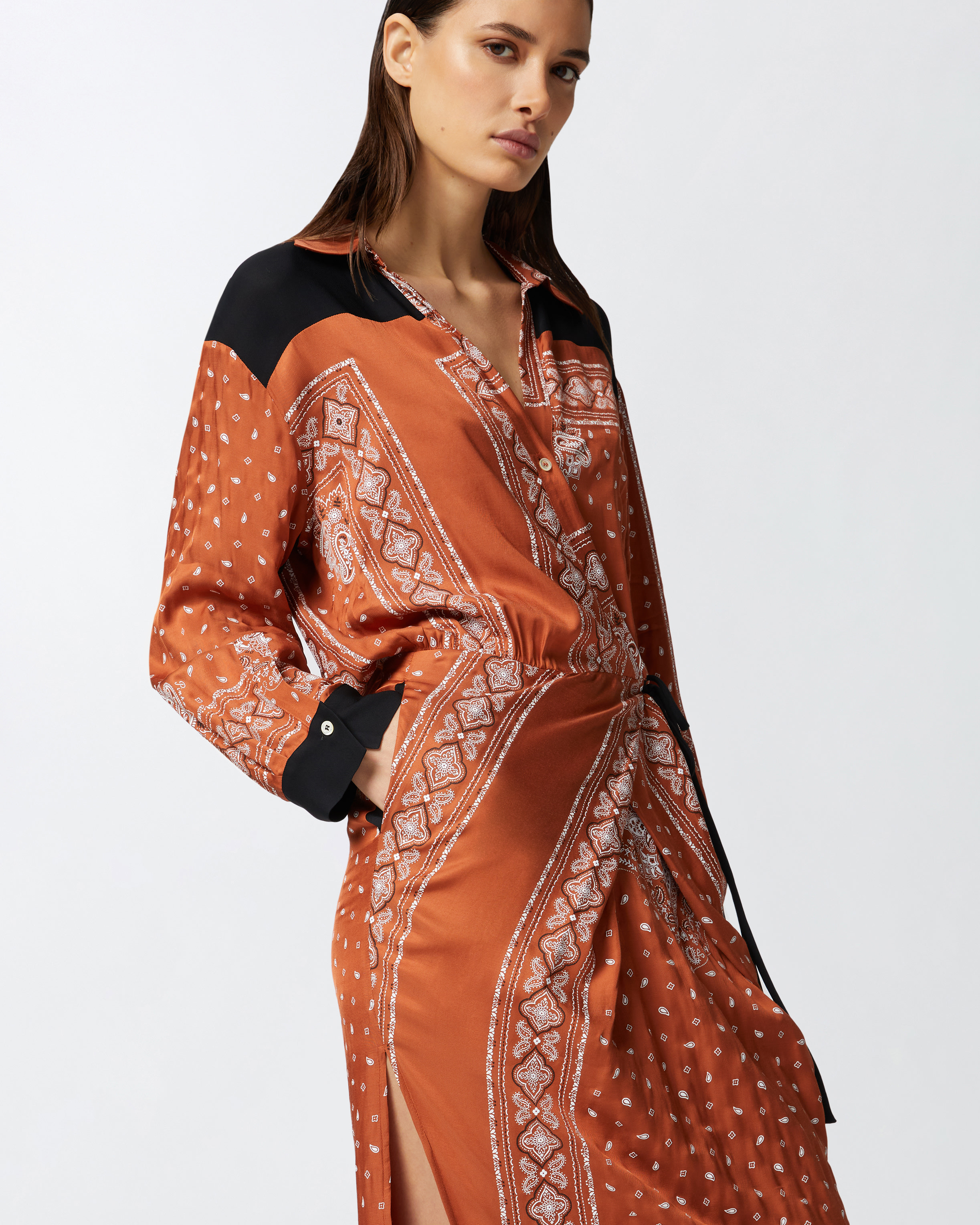 Pinko Darling Abito Twill Dress In Burnt/white