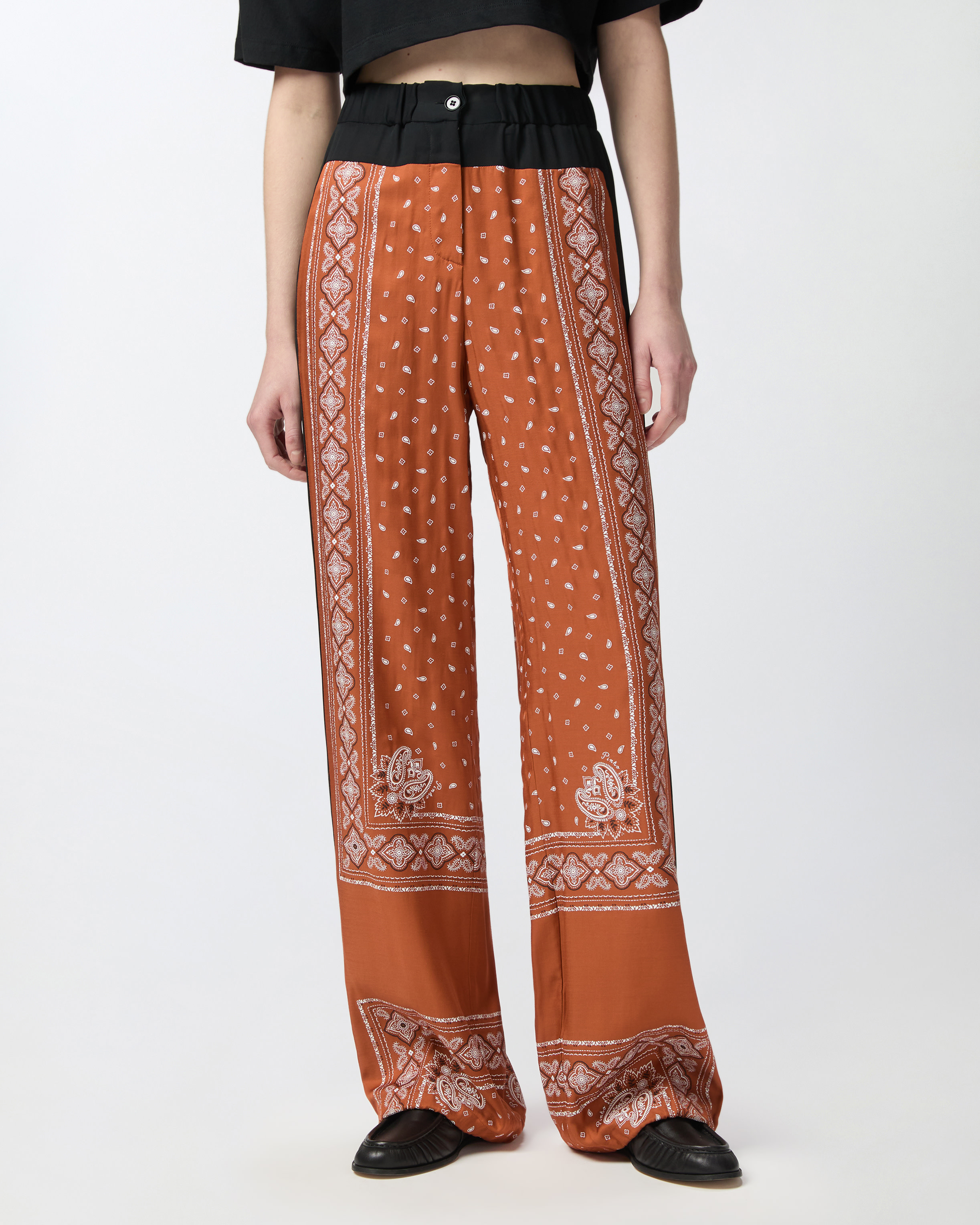 Pinko Wide Bandana Pattern Pants In Burnt/white