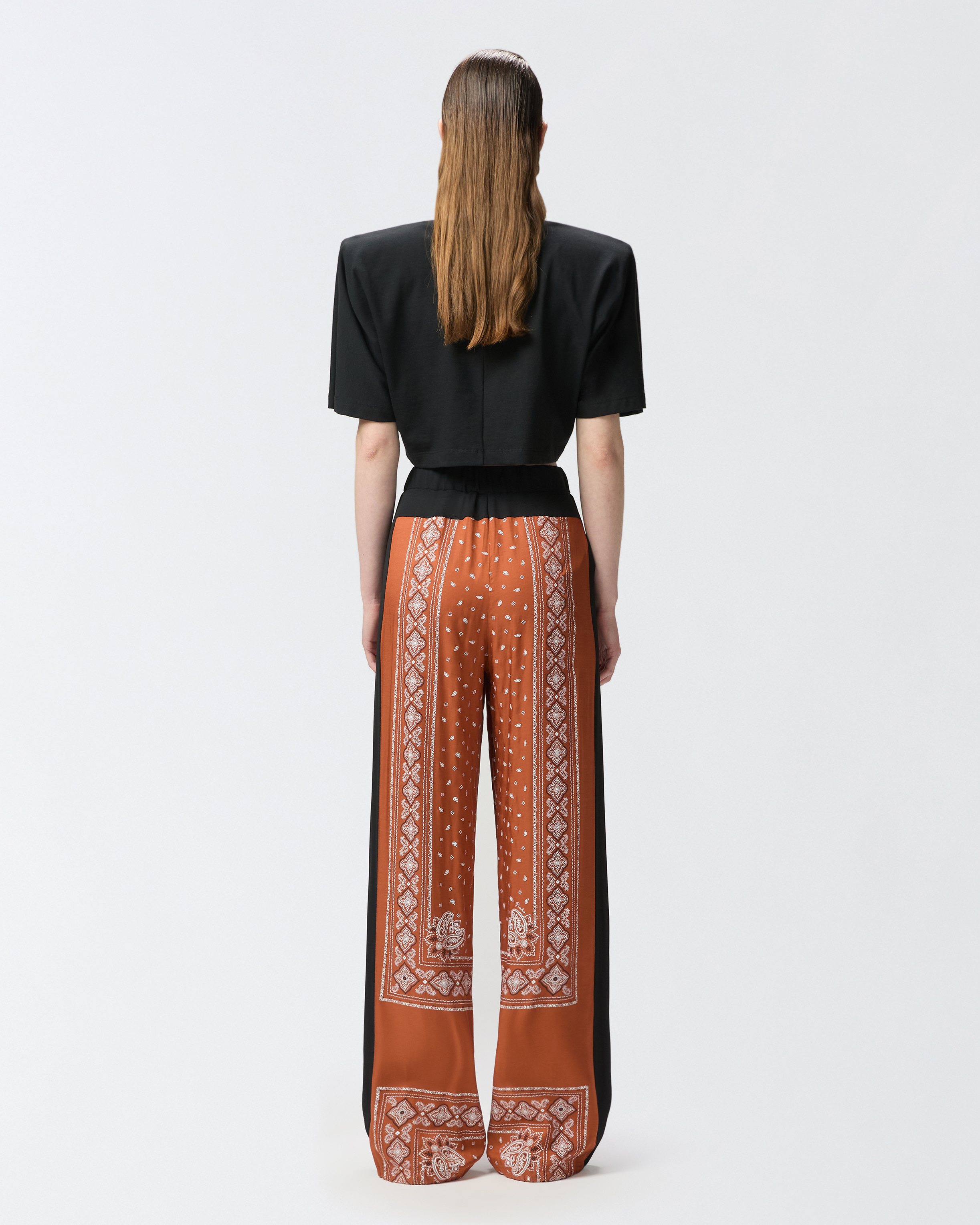 Pinko Wide Bandana Pattern Pants In Burnt/white