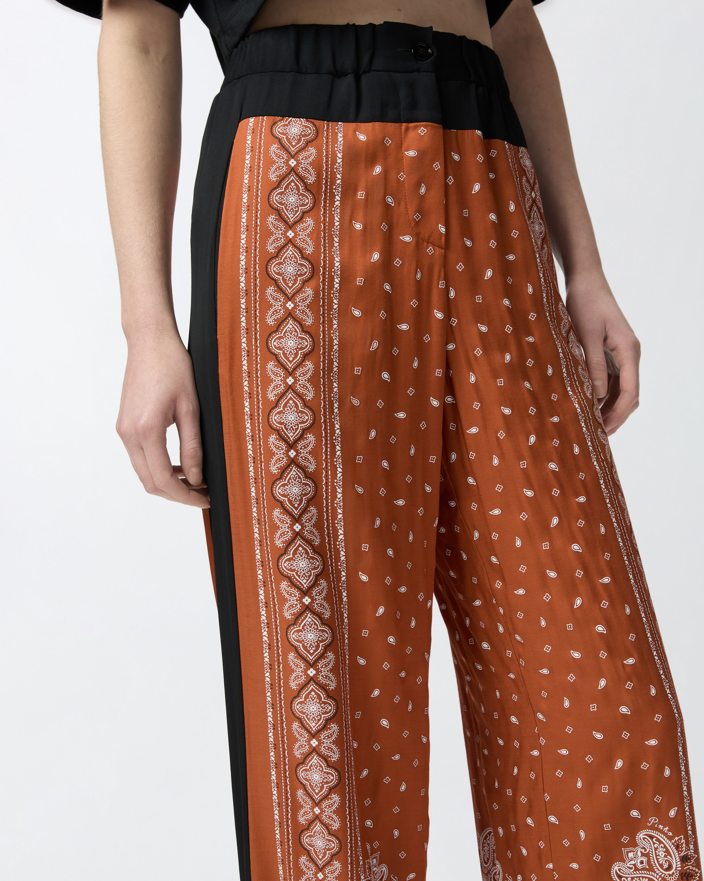 Pinko Wide Bandana Pattern Pants In Burnt/white