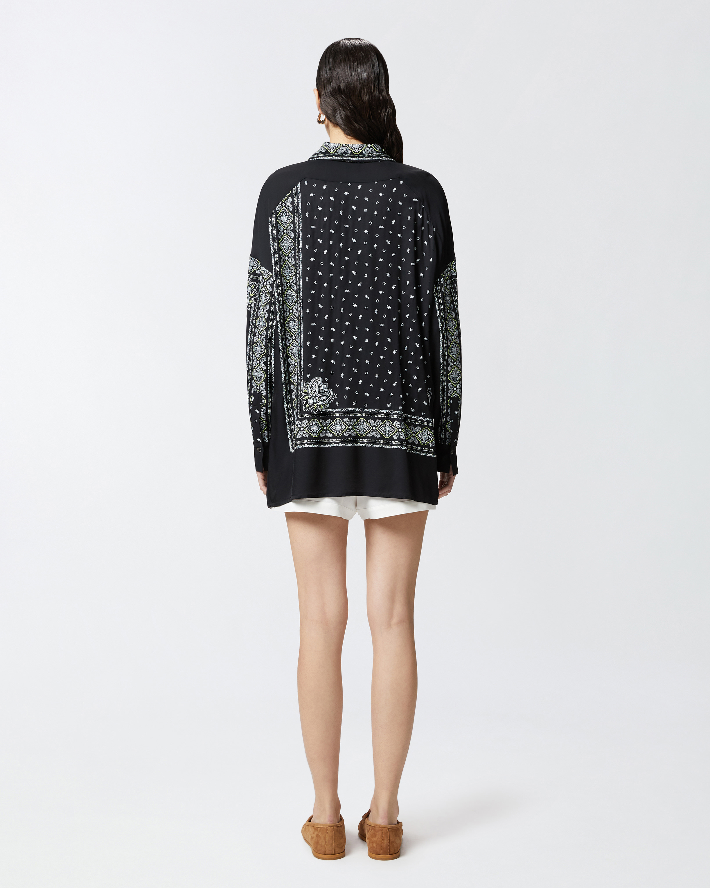 Pinko Bandana Print Button-down Shirt With Adjustable Hem In Black/lime
