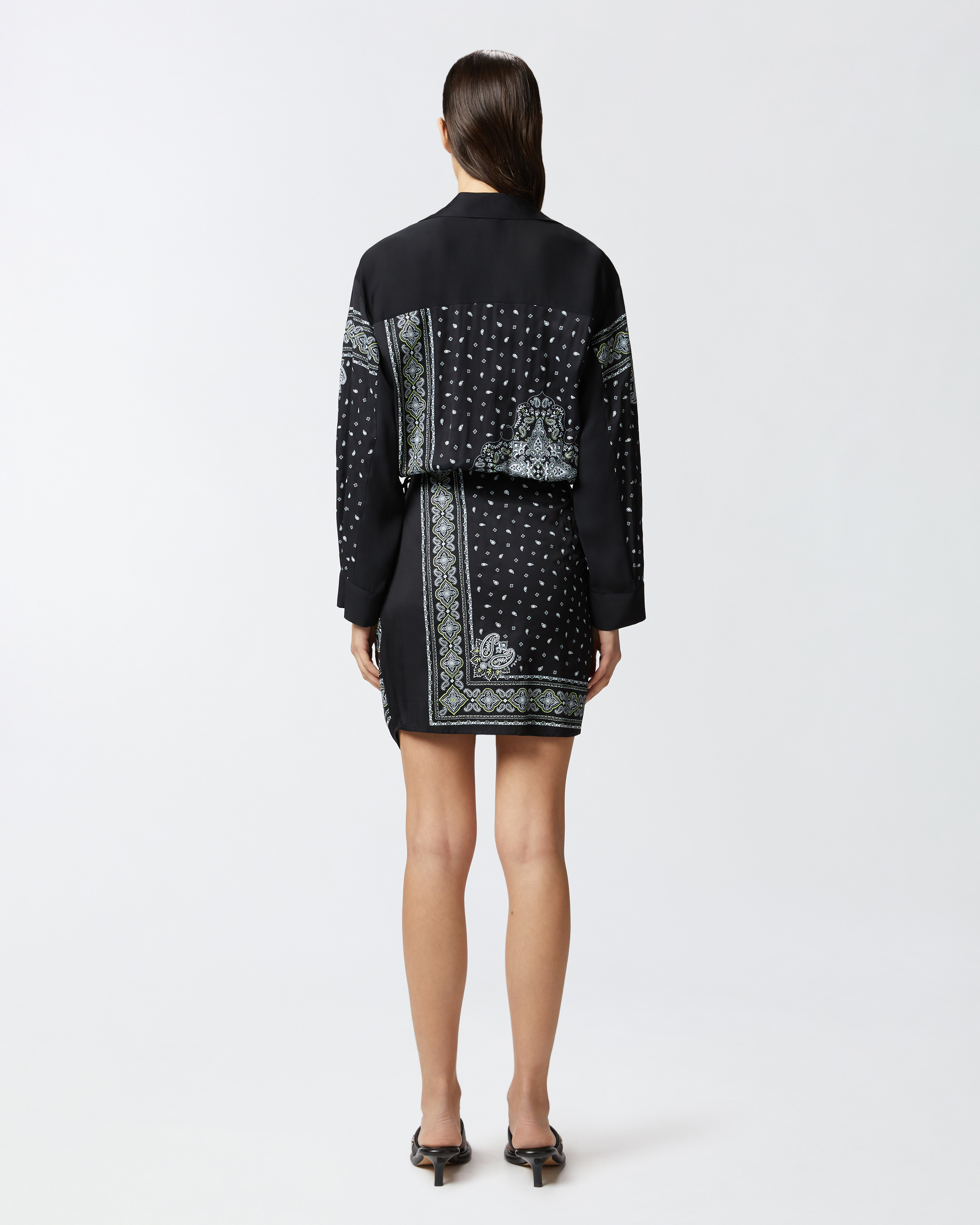 Pinko Mini-robe Chemise À Imprimé Bandana In Nero/lime