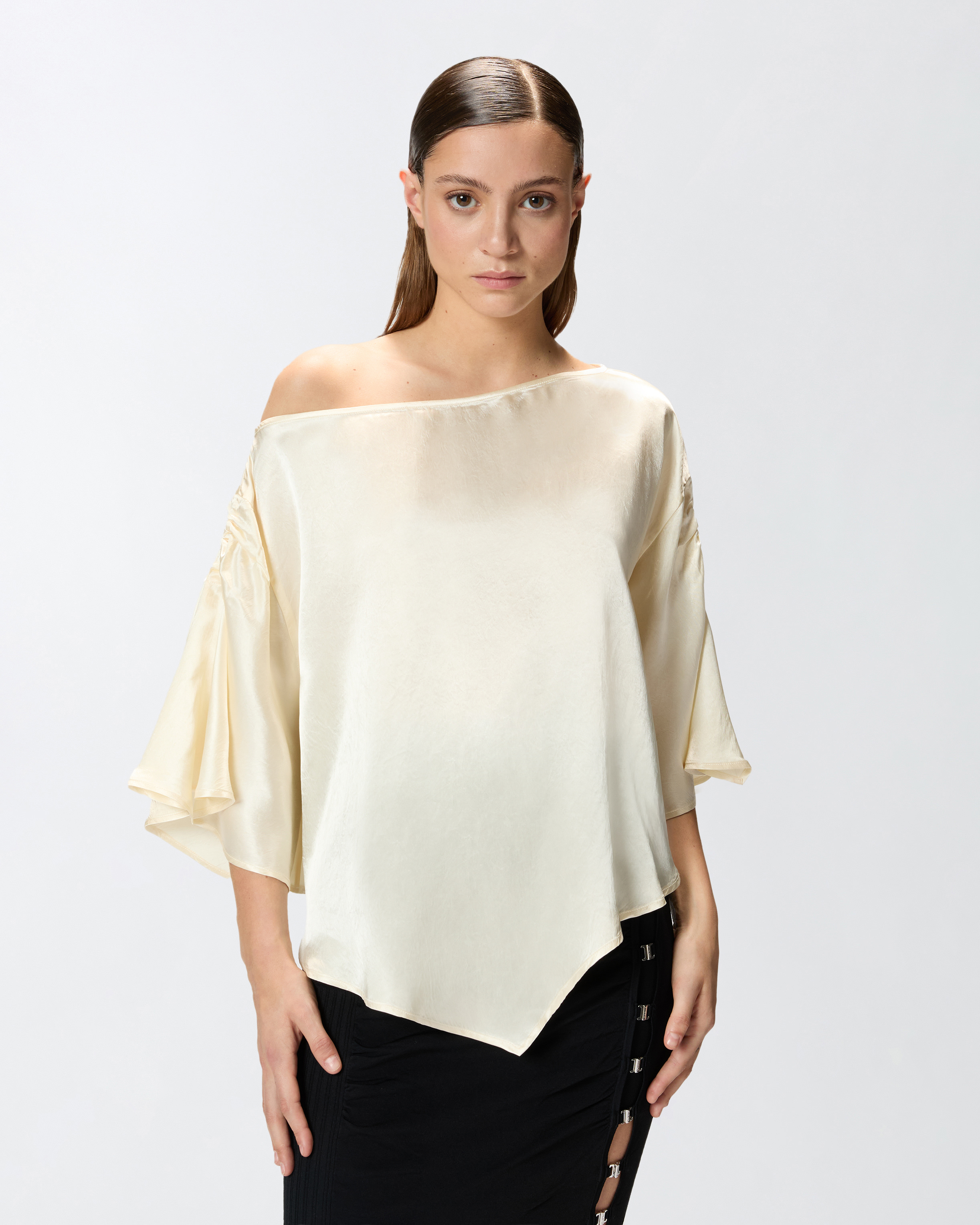 Pinko Crinkled Satin Blouse In Neutral