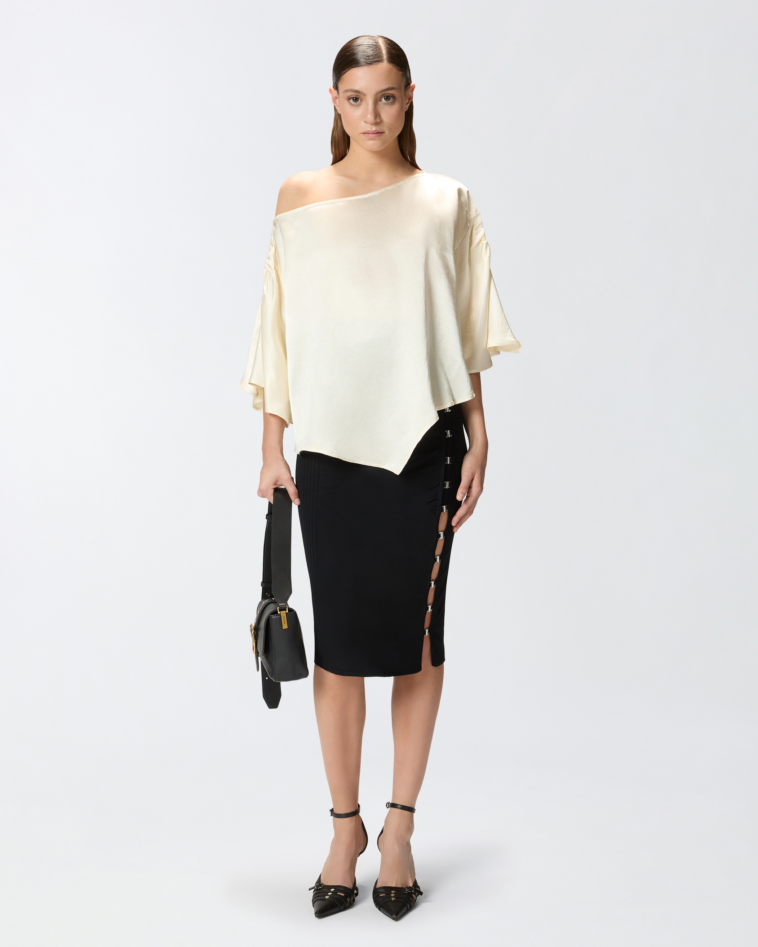 Pinko Crinkled Satin Blouse In Neutral
