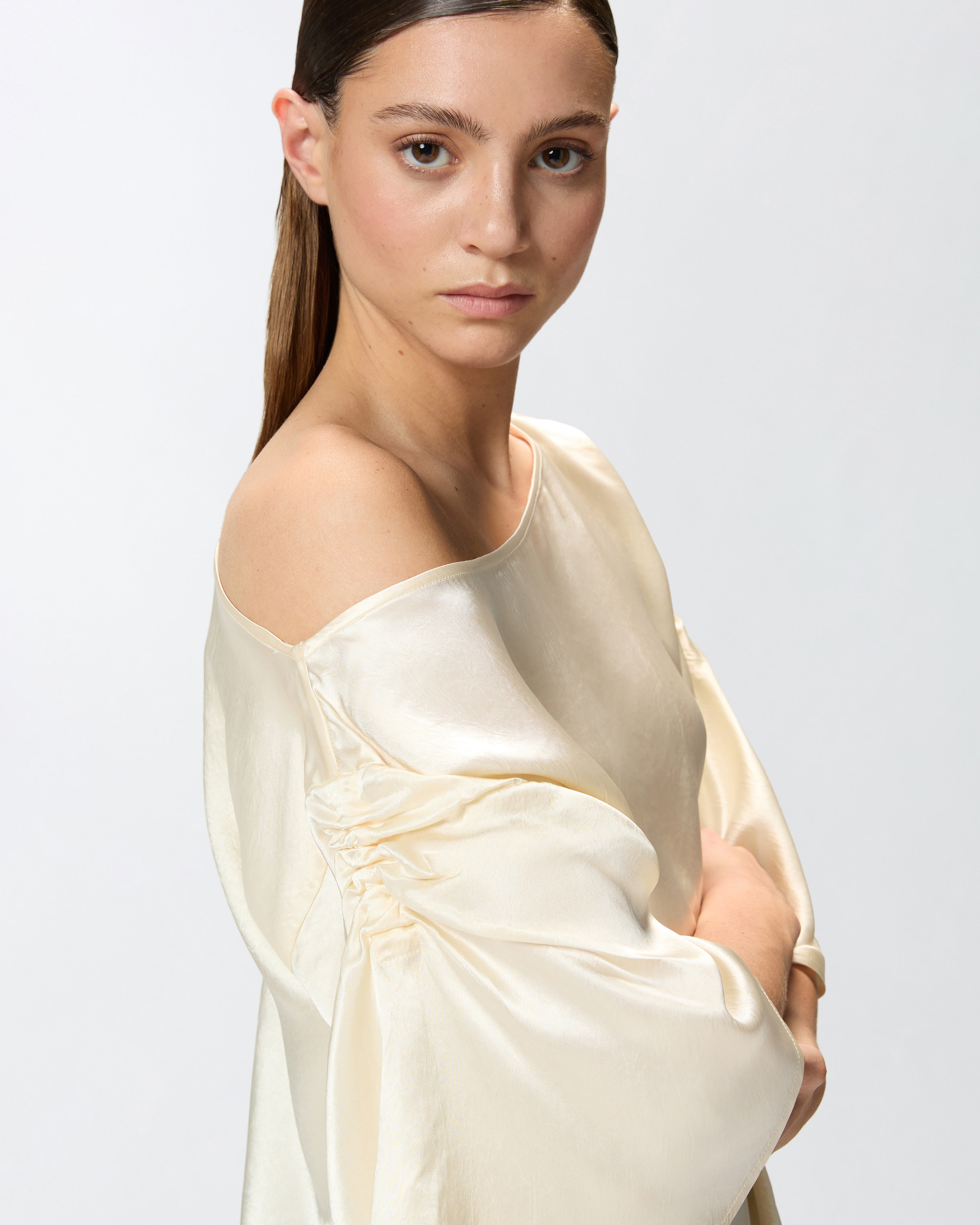 Pinko Crinkled Satin Blouse In Neutral