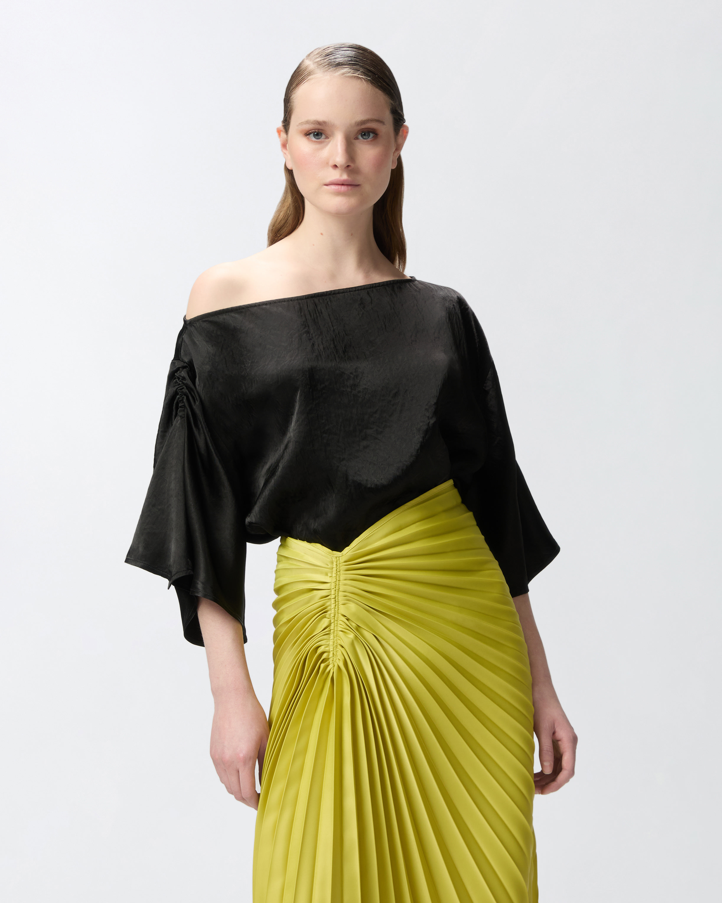 Pinko Crinkled Satin Blouse In Green