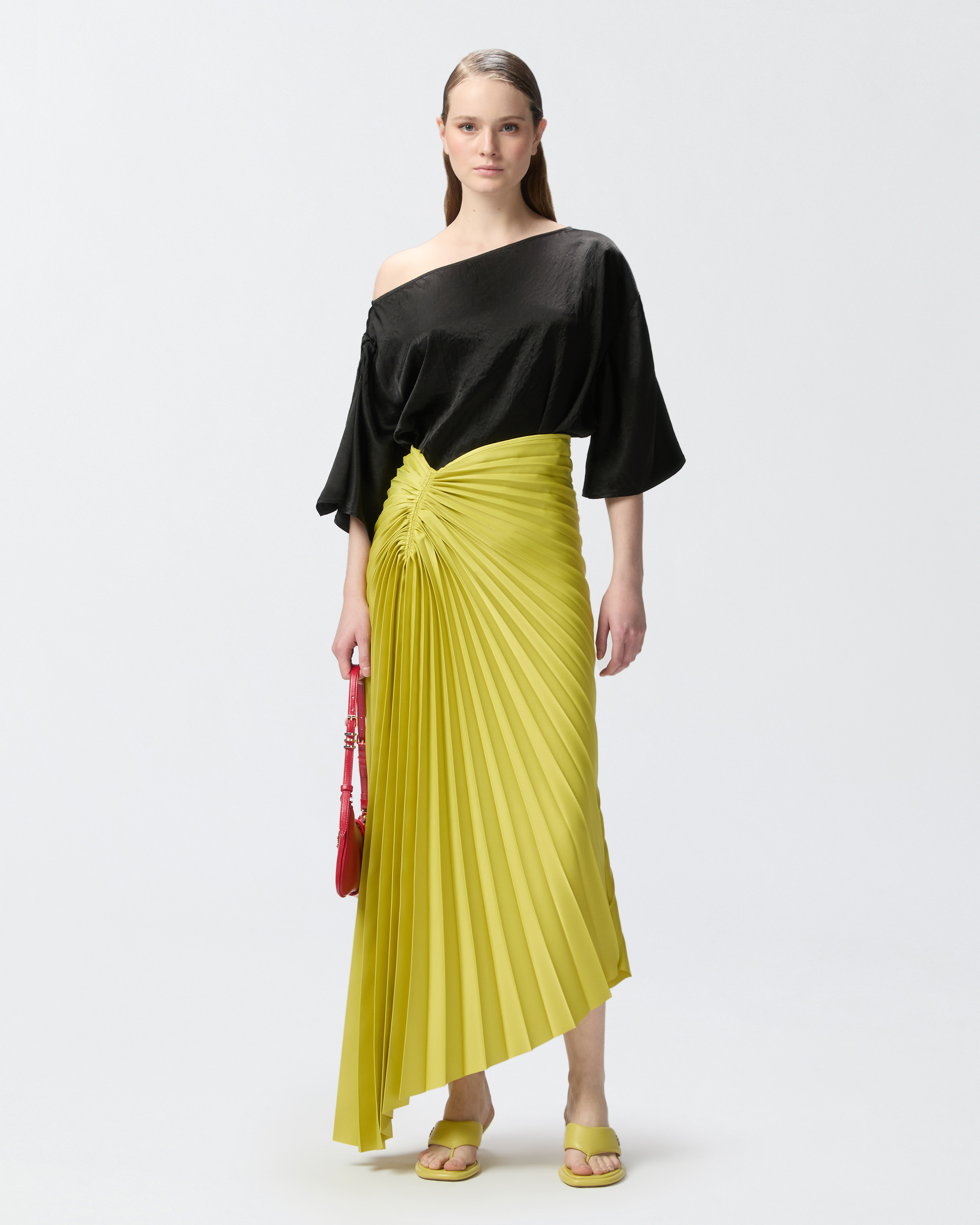 Pinko Crinkled Satin Blouse In Green