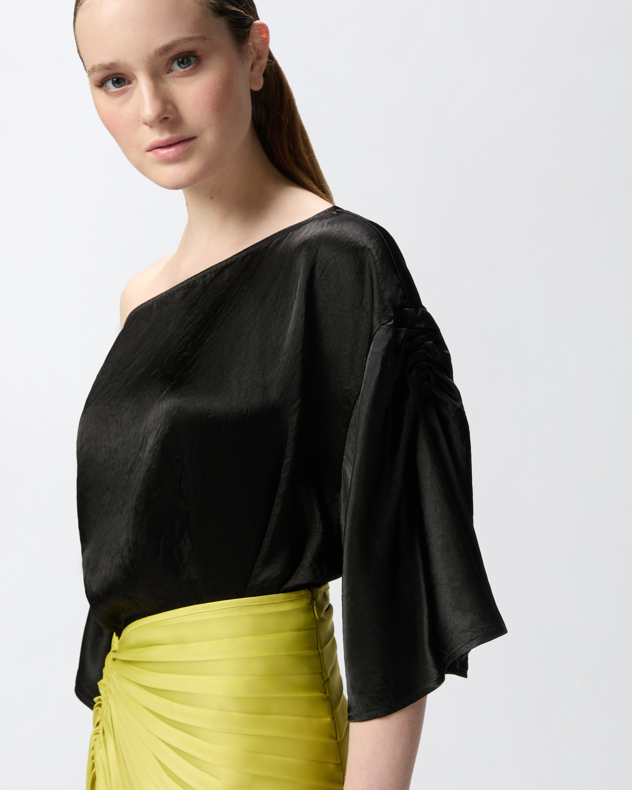 Pinko Crinkled Satin Blouse In Green