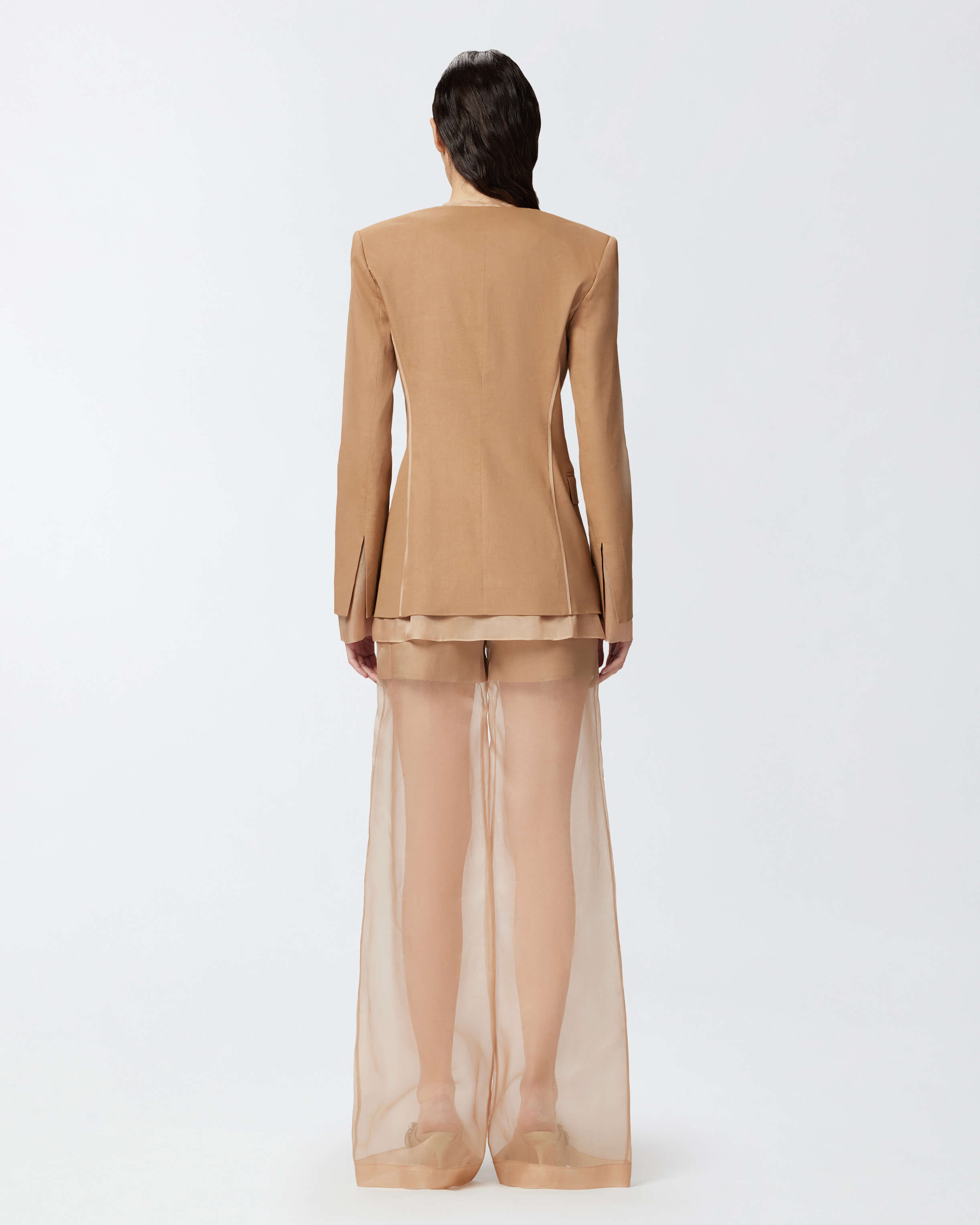 Pinko Blazer Elegante In Lino E Organza Di Seta In Marrone - Tordo