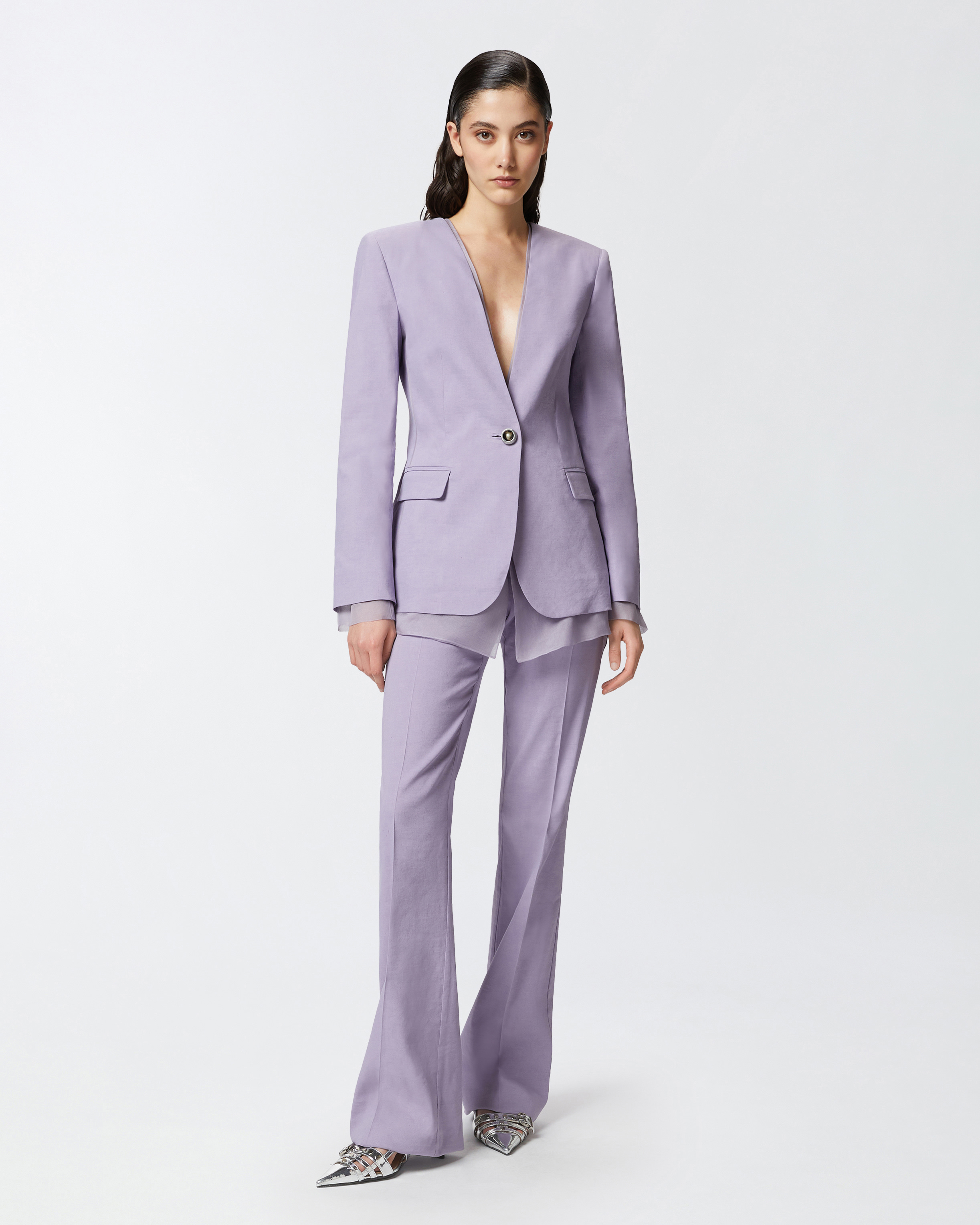 Pinko Blazer Elegante In Lino E Organza Di Seta In Viola Gesso