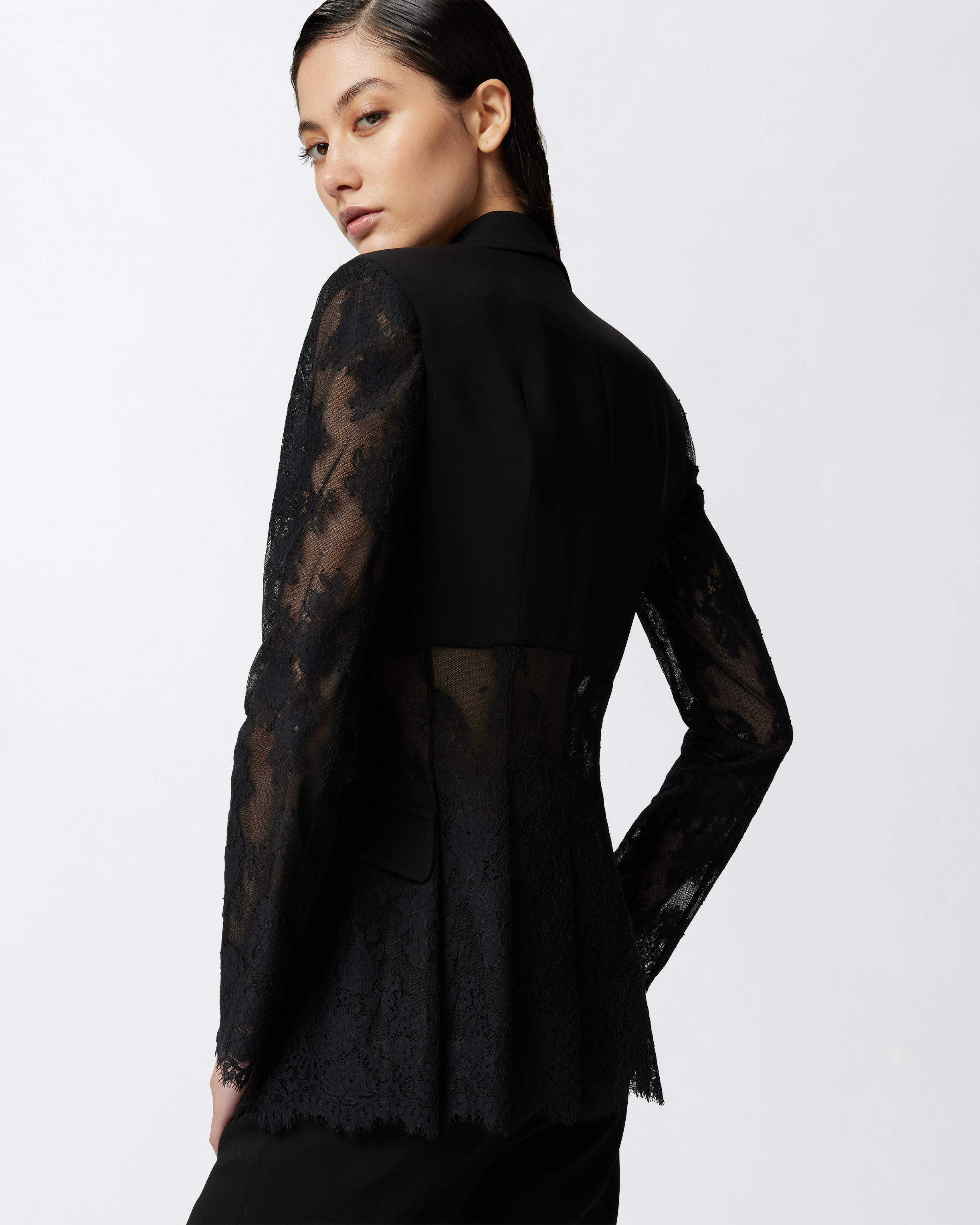 アウターその他 ASPESI Woman Blazer Black 0922L591 01241 Washable Flex Ponte Notch Collar Long Blazer | EILEEN FISHER