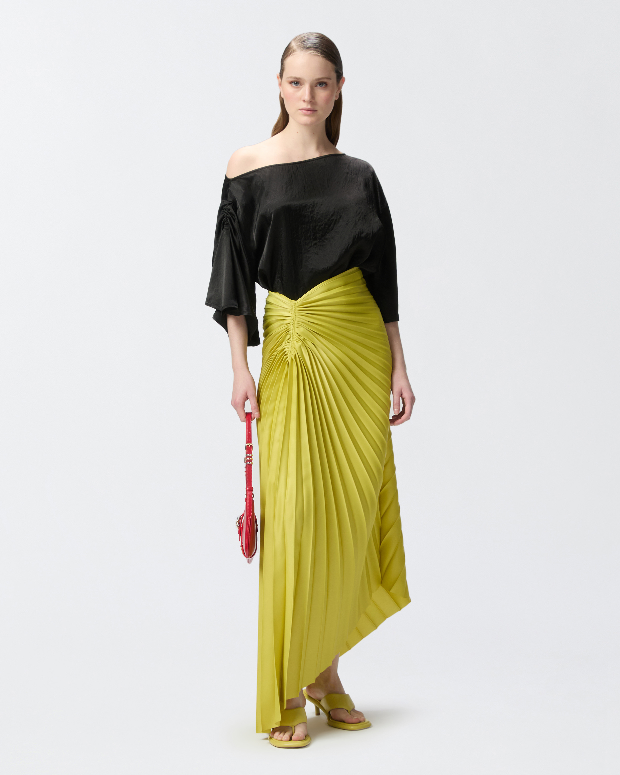 Pinko Pleated Midi Skirt In Green