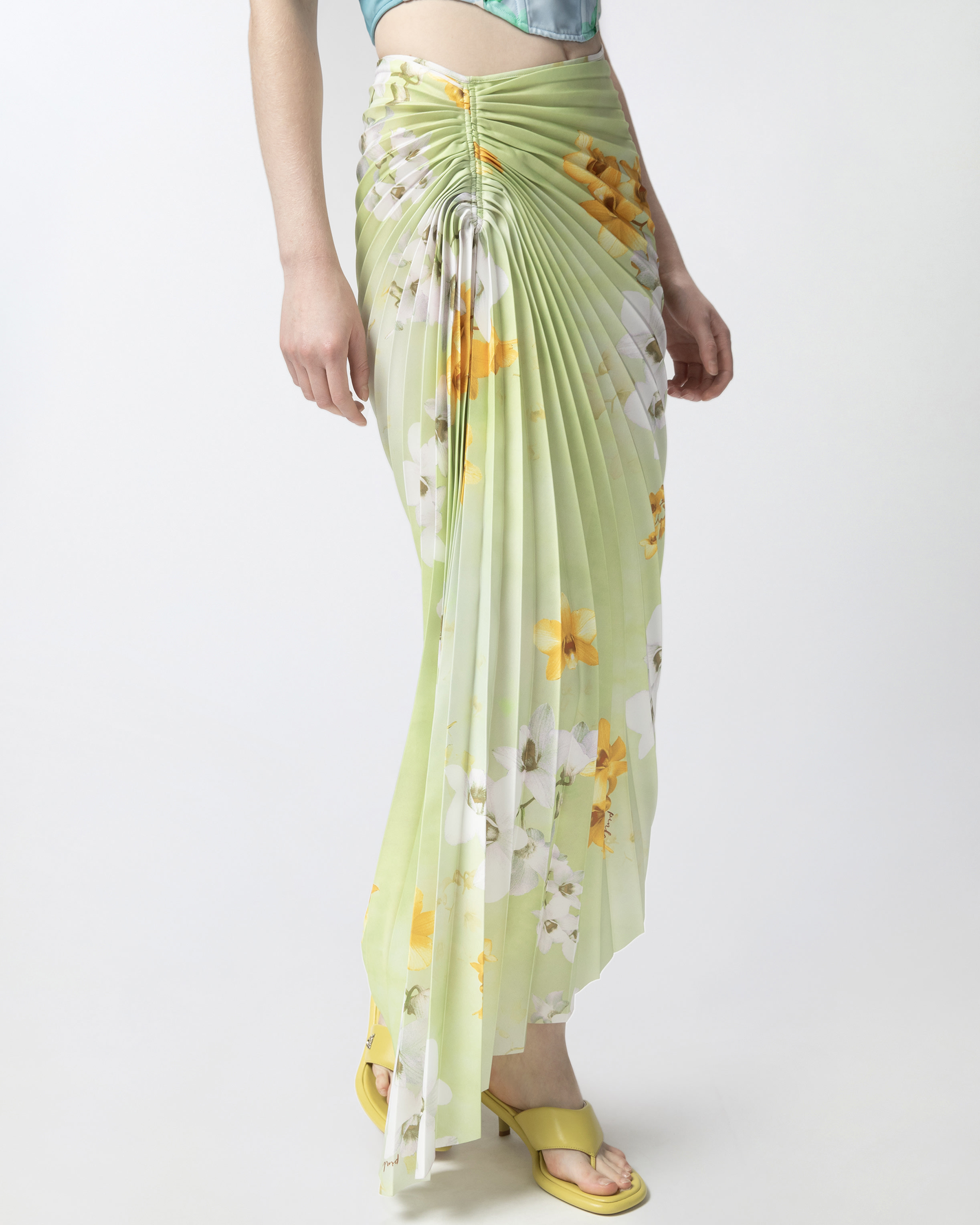 Pinko Jupe Midi Plissée À Imprimé Floral In Mult.verde/giallo/bianco